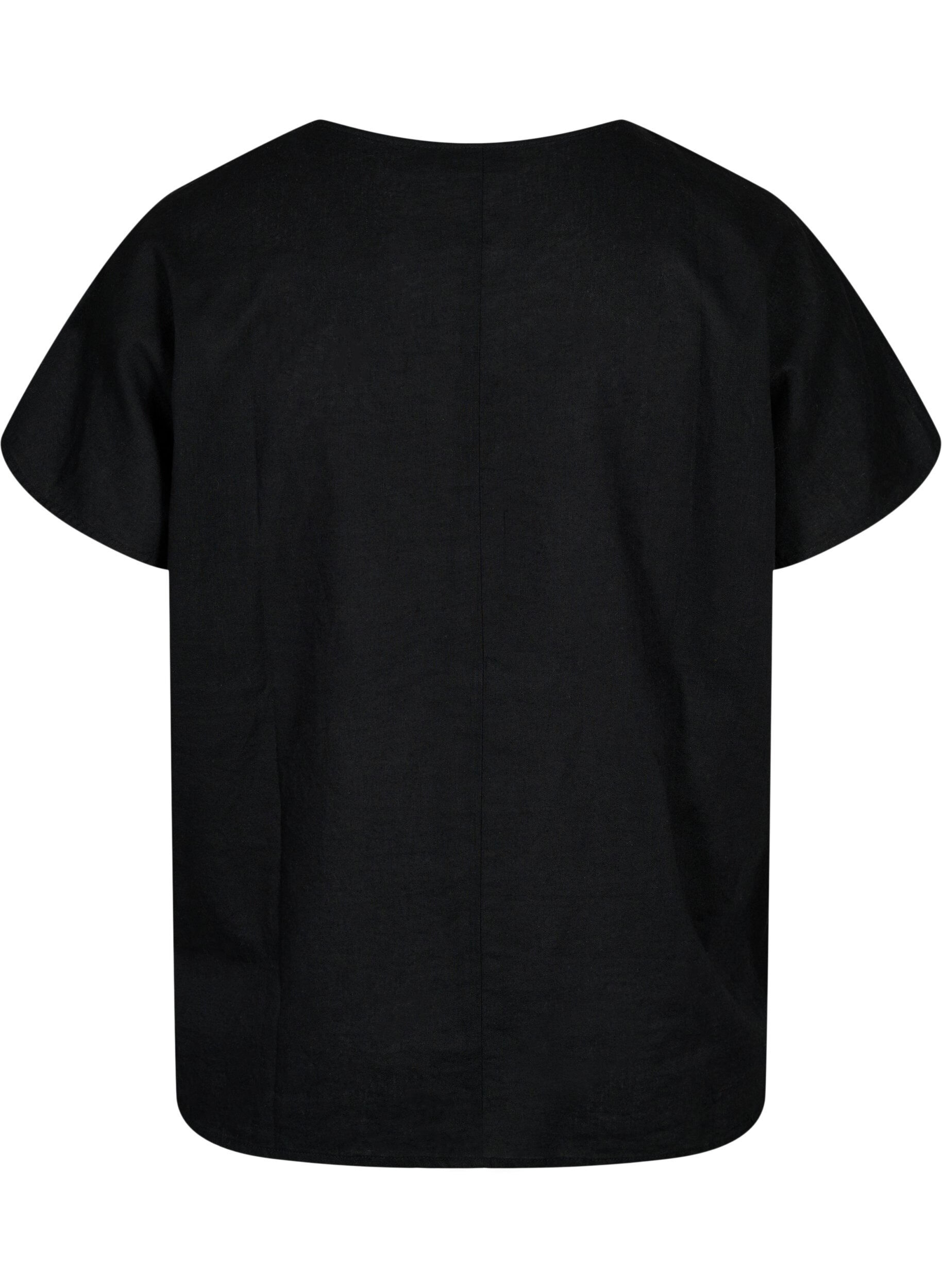 Zizzi Blouse &agrave; manches courtes en coton m&eacute;lang&eacute; avec du lin, Black, Packshot image number 1
