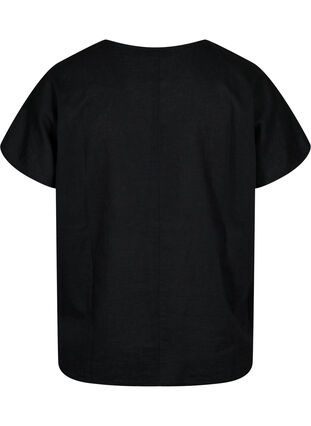 Blouse à manches courtes en coton mélangé avec du lin, Black, Packshot image number 1