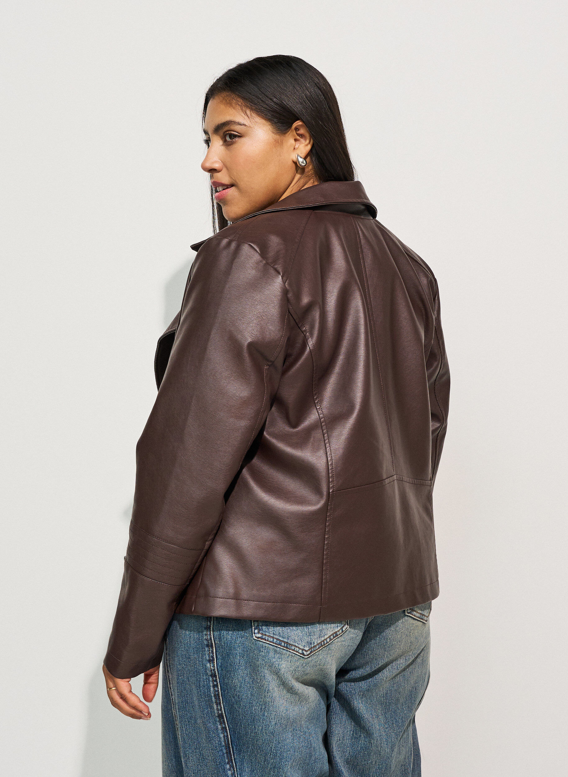 ZizziVeste biker en similicuir, Marron, Model image number 2