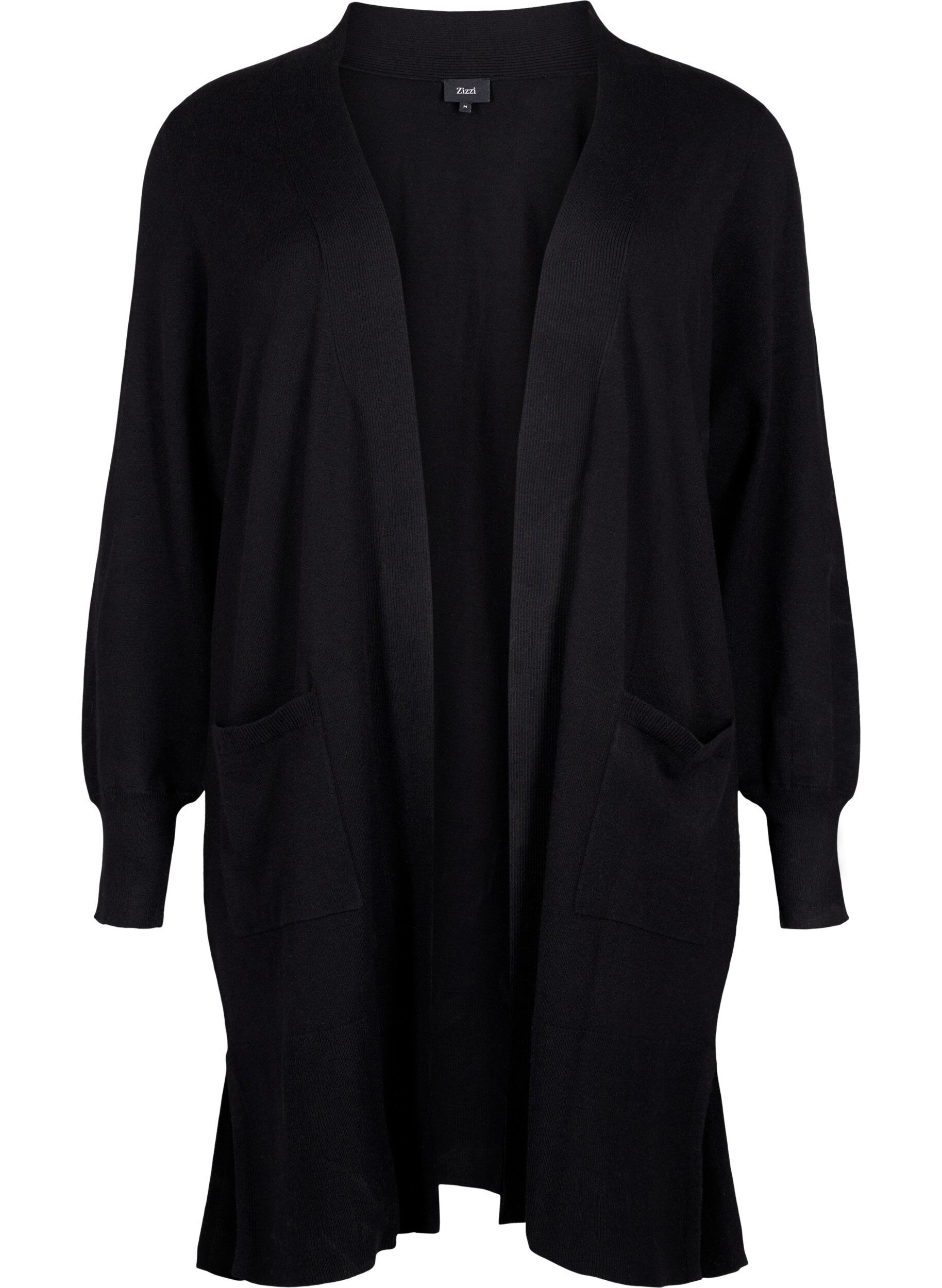 Zizzi Long cardigan en tricot avec des poches, Black, Packshot image number 0