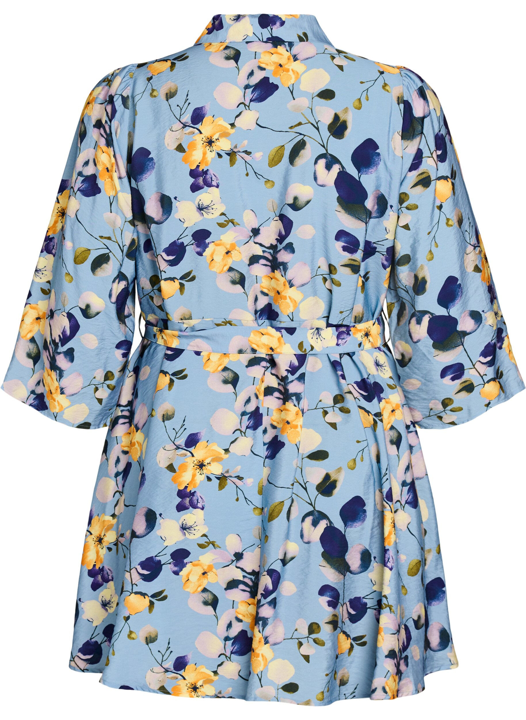 Zizzi Tunique imprim&eacute;e avec ceinture &agrave; nouer et manches 3/4, Bleu Clair, Packshot image number 1