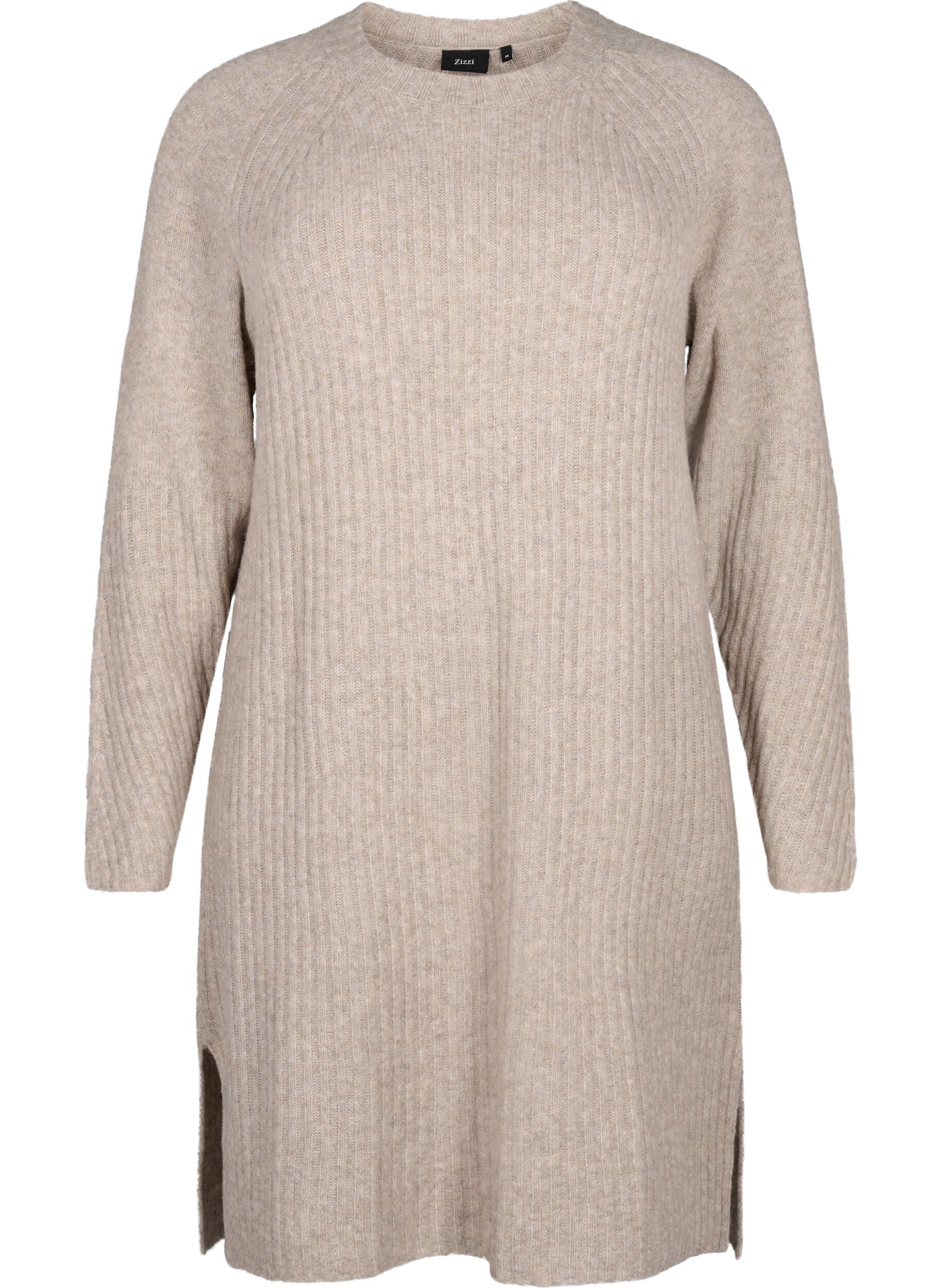 Zizzi Robe en tricot c&ocirc;tel&eacute; avec fente, Simply Taupe Mel., Packshot image number 0