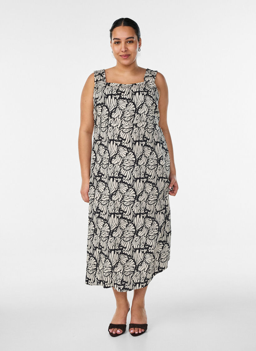 Robe d'&eacute;t&eacute; avec bretelles larges, Noir, Model image number 0