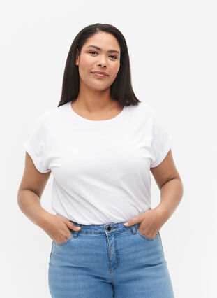 T-shirt à manches courtes en mélange de coton, Bright White, Model image number 0