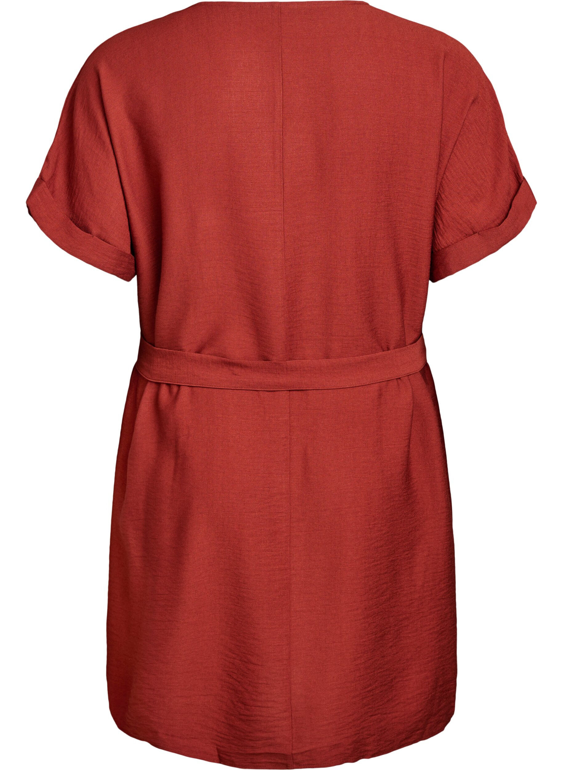 Zizzi Robe courte coupe ample avec ceinture &agrave; nouer, Bordeaux, Packshot image number 1