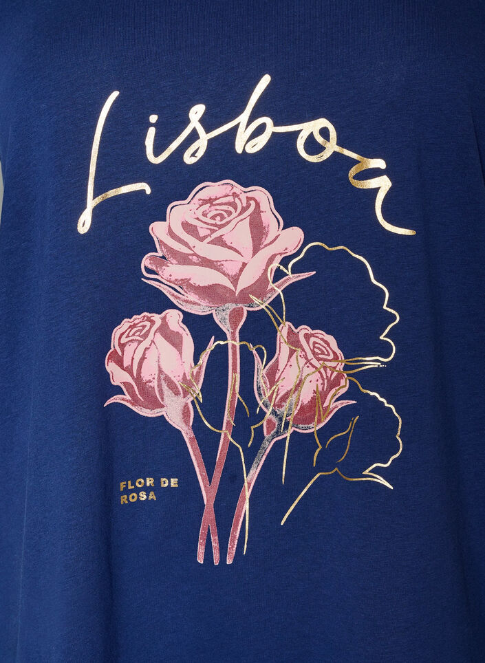 T-shirt en coton avec imprim&eacute; sur le devant et col en V, 1447, Packshot image number 2