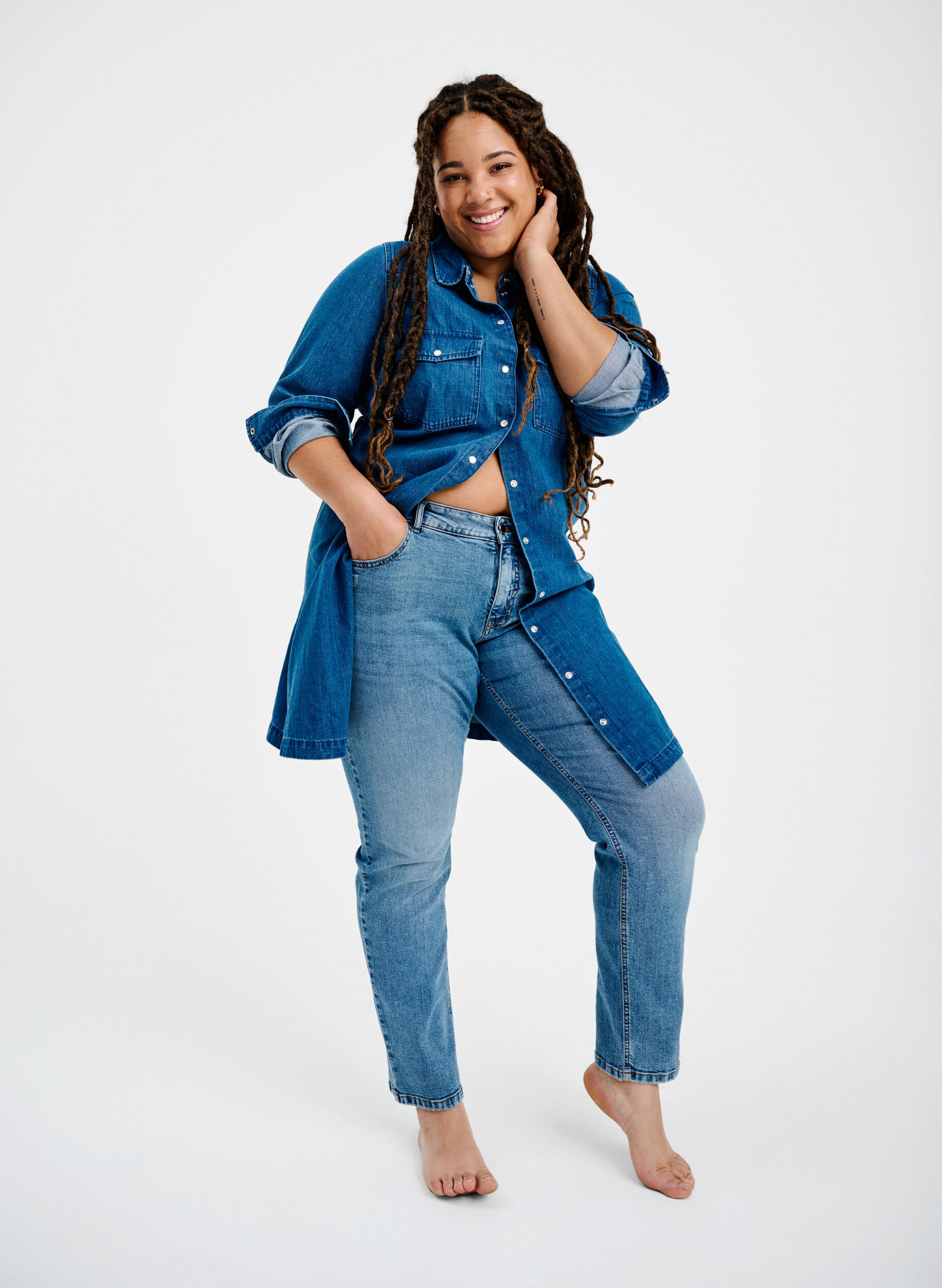 Zizzi Jeans bicolores Mille mom fit, Lt. B. Comb, Image image number 0