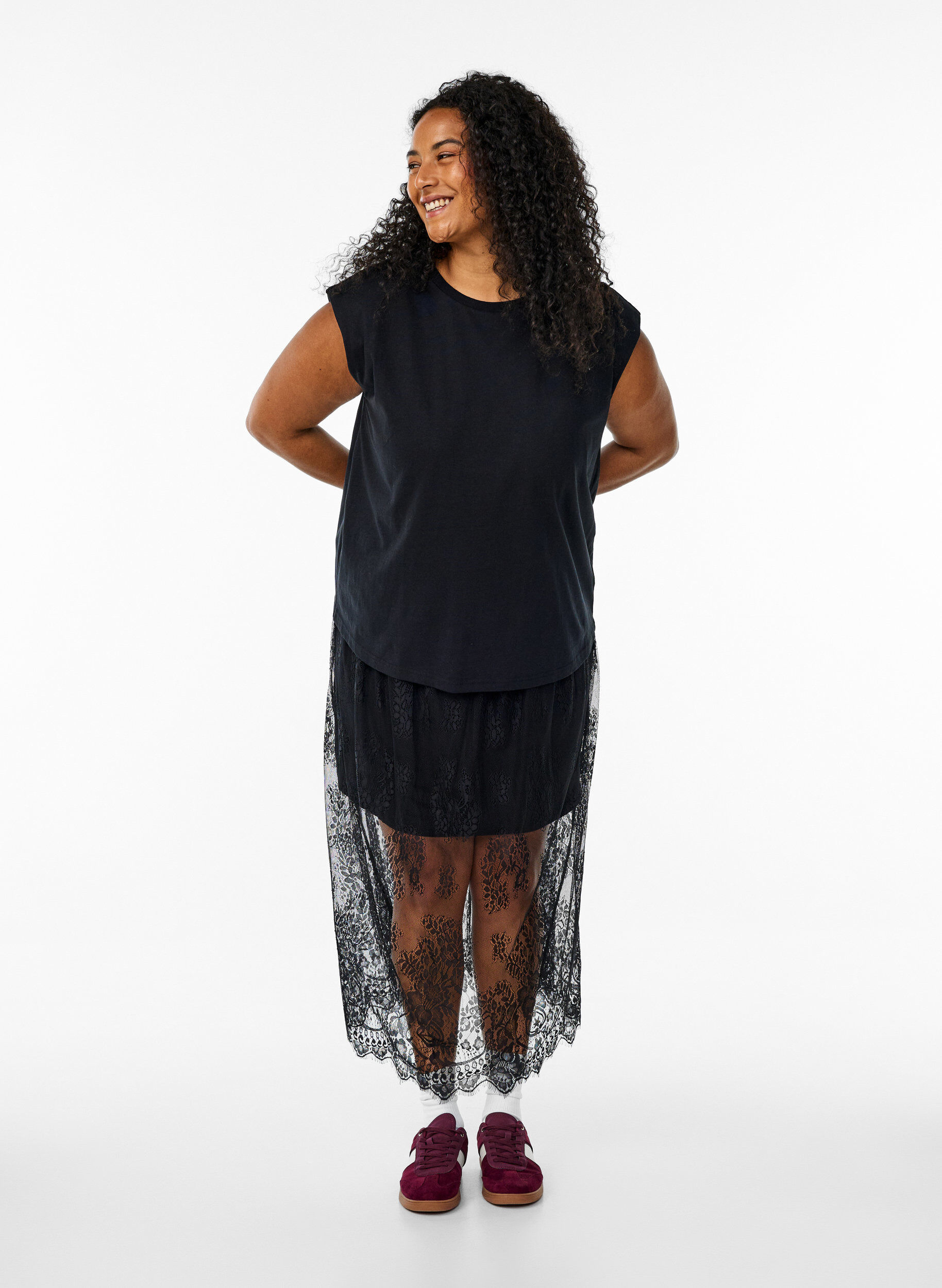 Zizzi Chemisier en jersey sans manches avec &eacute;paulettes, Noir, Model image number 1