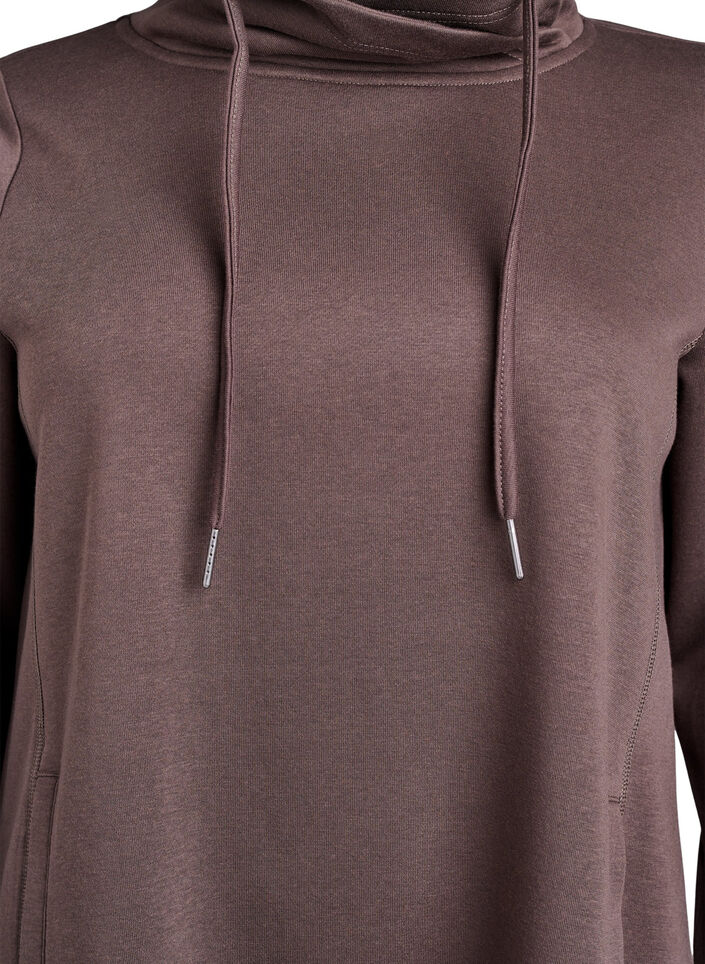 FLASH - Robe sweat-shirt courte à col montant et poches, Marron, Packshot image number 2