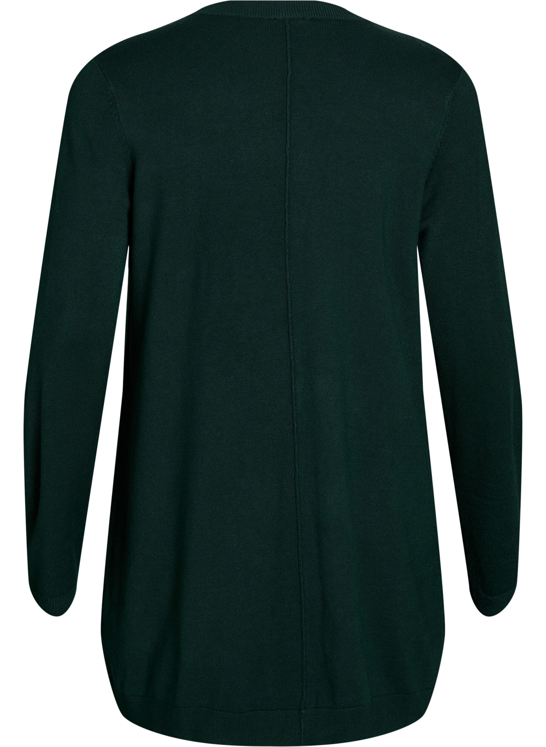 Zizzi Long cardigan tricot&eacute; en m&eacute;lange de viscose, Vert fonc&eacute;, Packshot image number 1