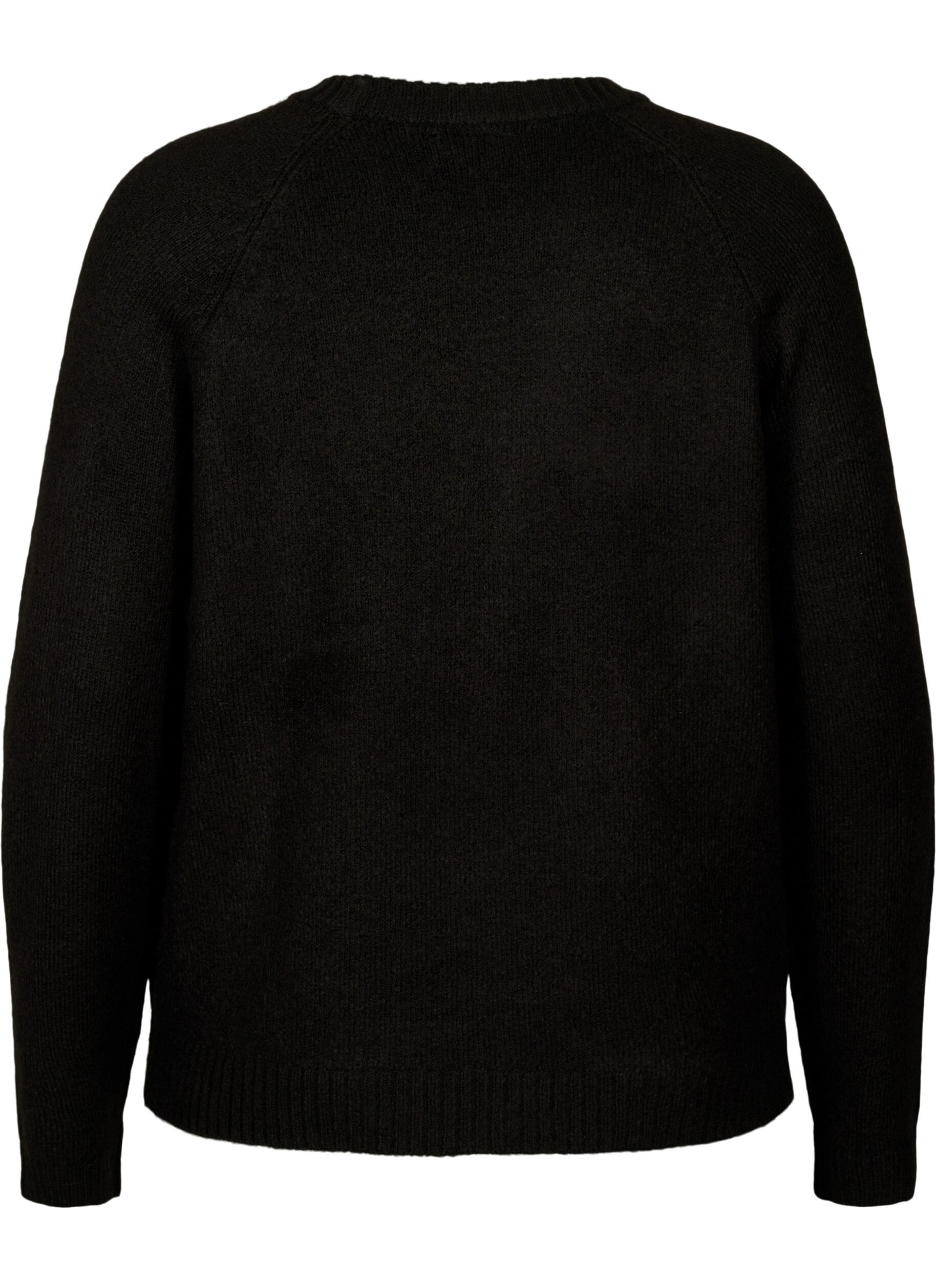 Zizzi Chemisier en tricot avec texte brod&eacute;, Black/Black, Packshot image number 1