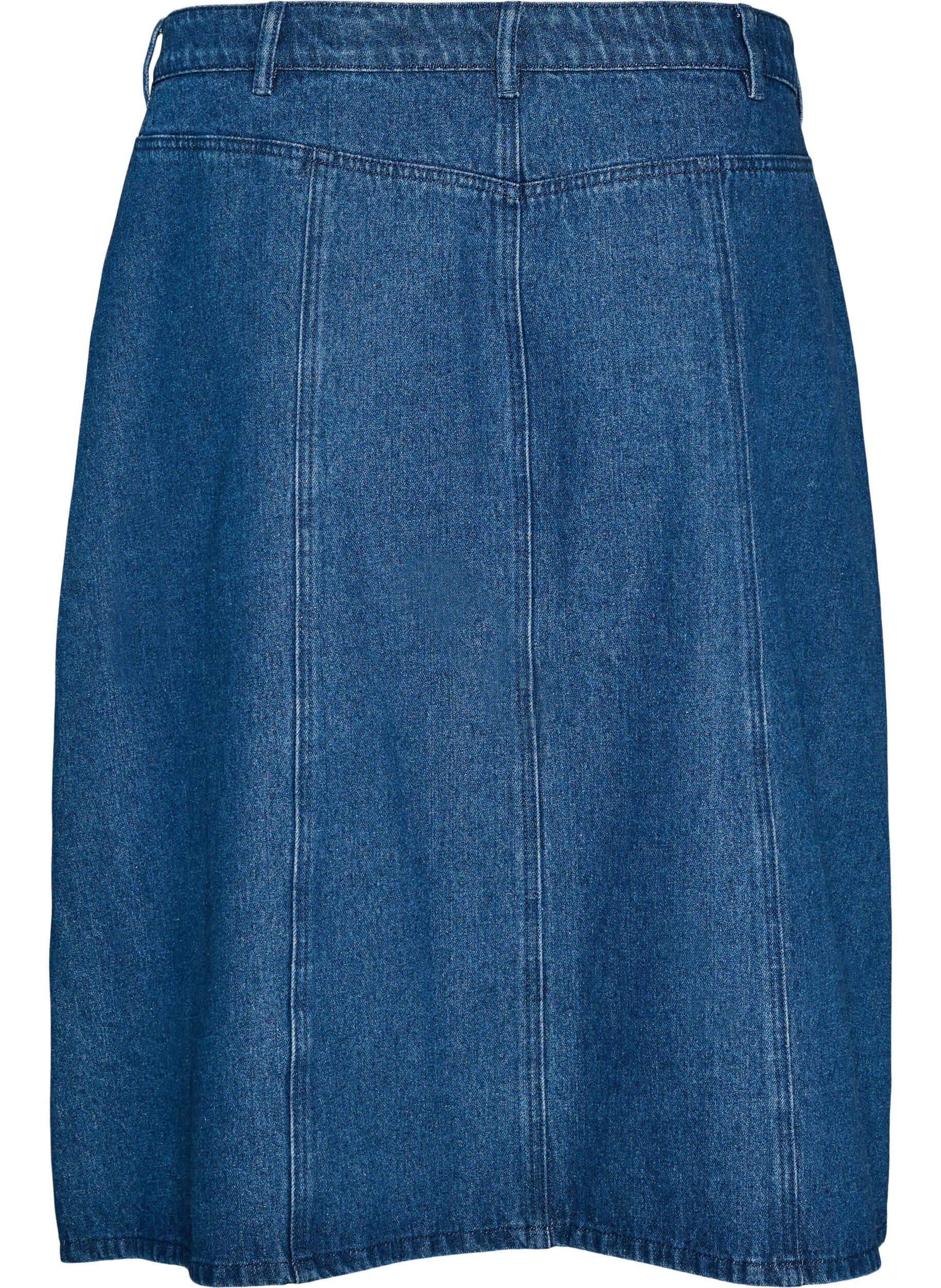 ZizziJupe en jean coupe &eacute;vas&eacute;e avec patte de boutonnage ondul&eacute;e, Bleu, Packshot image number 1