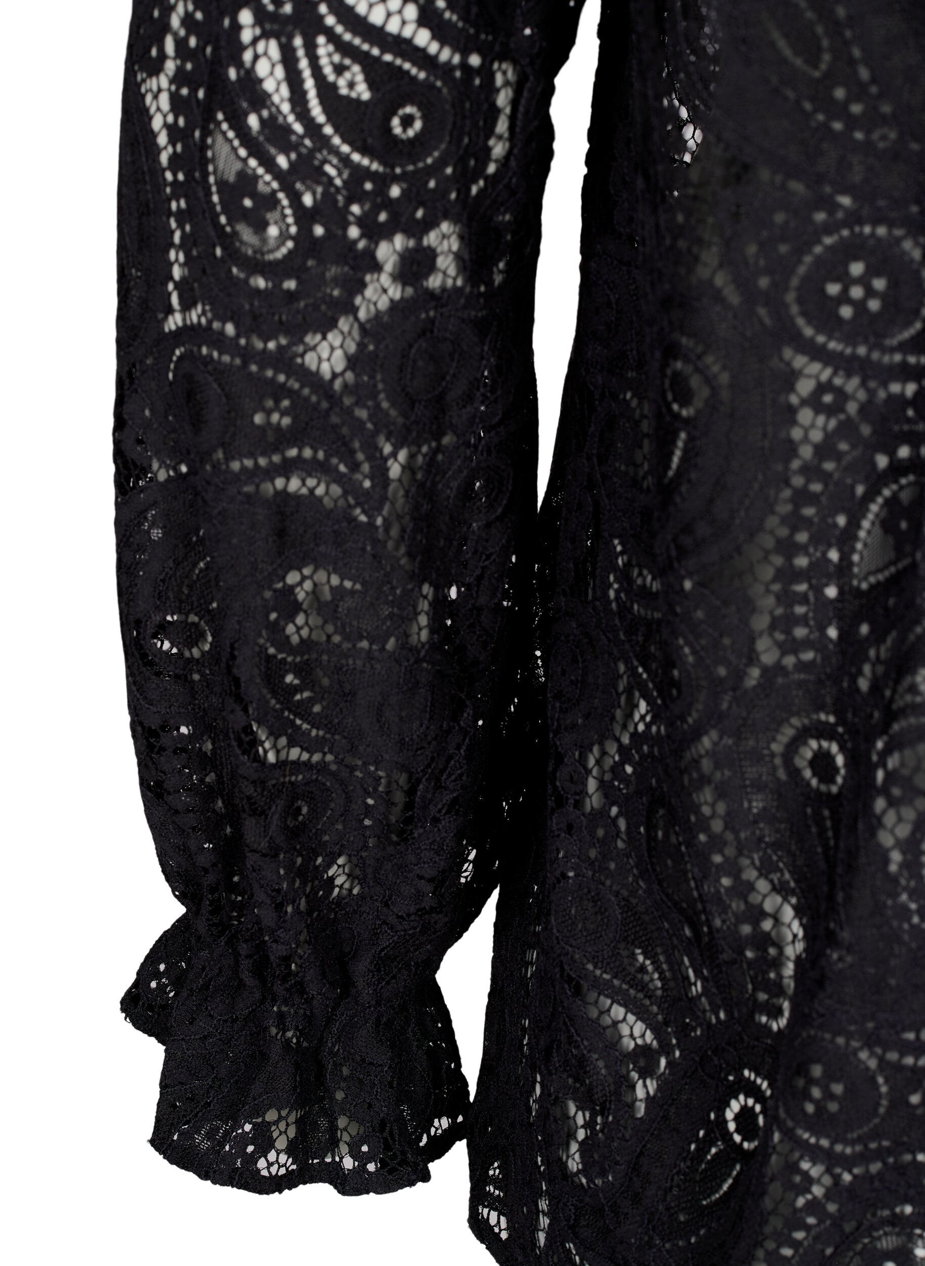 Zizzi Chemisier en dentelle avec d&eacute;tail de volant, Black, Packshot image number 3