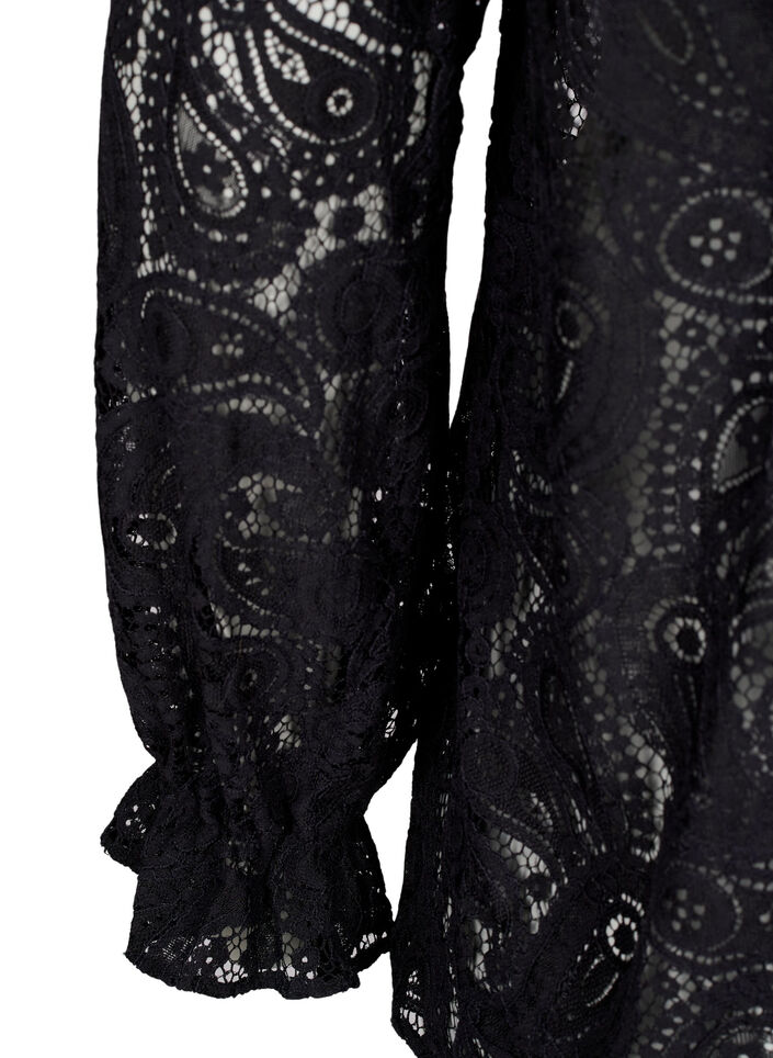 Chemisier en dentelle avec détail de volant, Black, Packshot image number 3