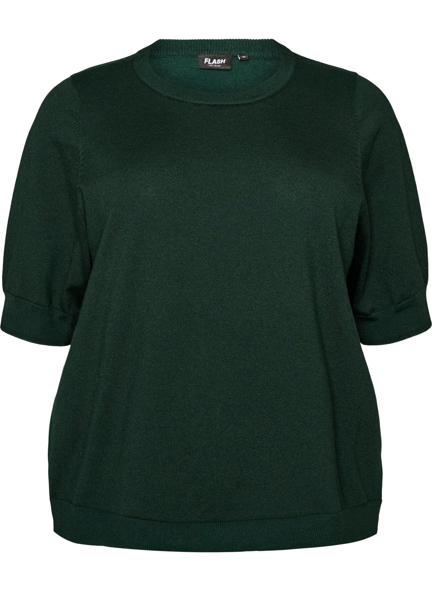 ZizziBlouse en fine maille &agrave; manches courtes, Vert fonc&eacute;, Packshot image number 0