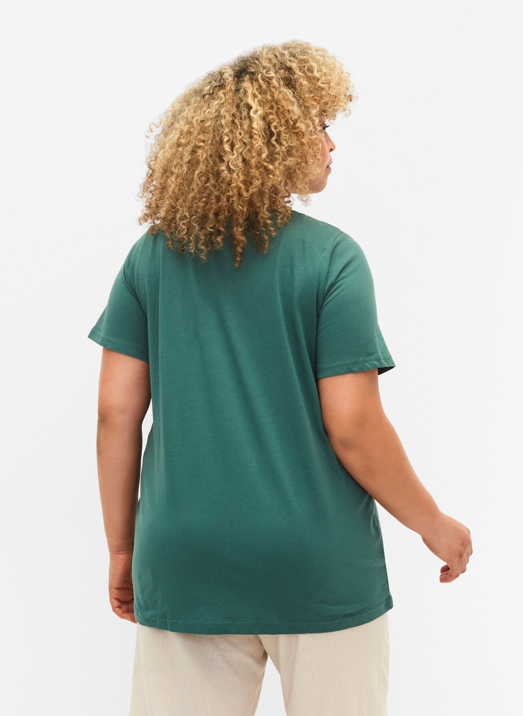 Zizzi T-shirt basiques 2-pack en coton, Mallard Green/Black, Model image number 1
