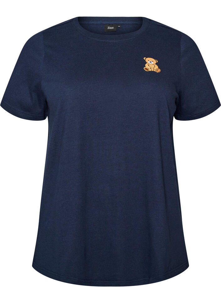 T-shirt en coton bio avec motif ourson, Bleu, Packshot image number 0