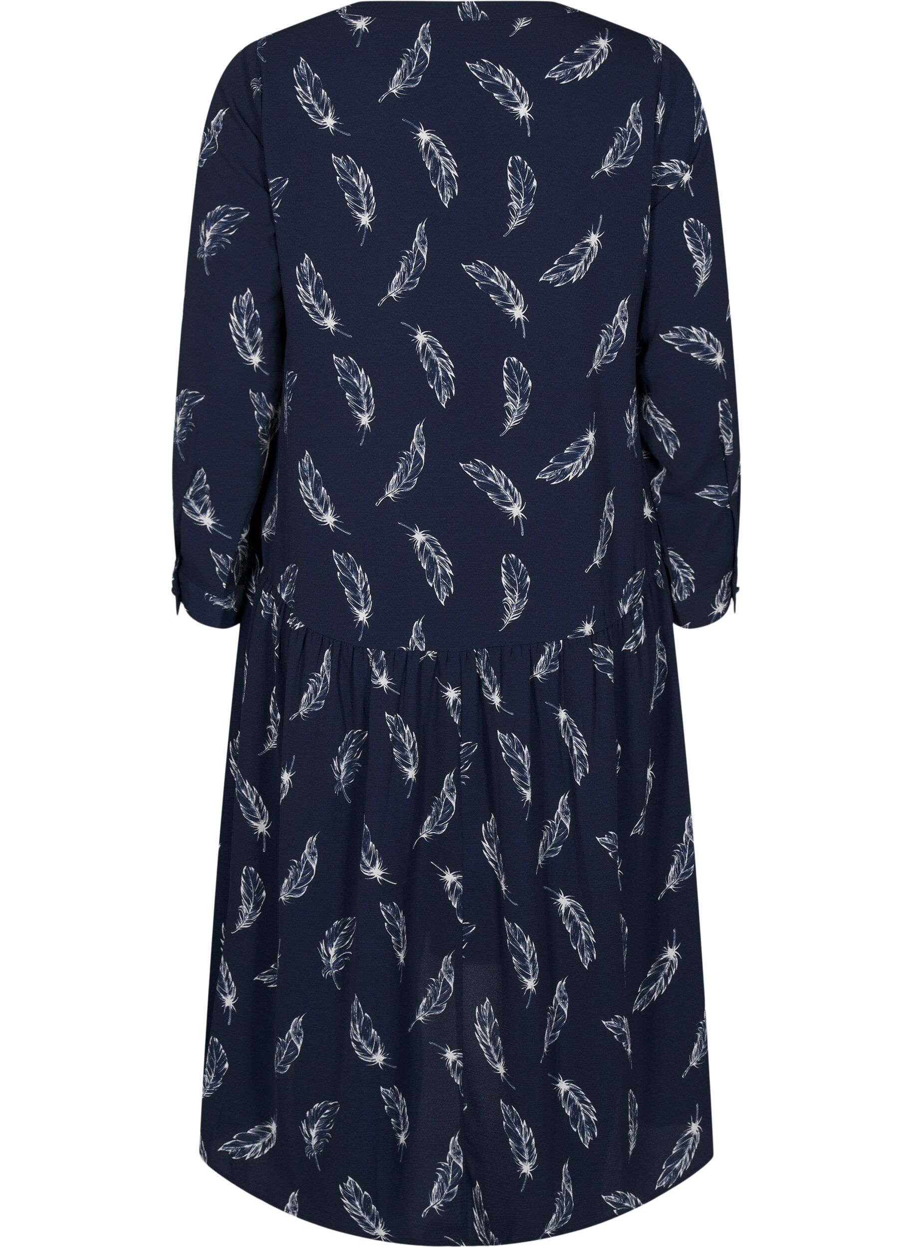 Zizzi Robes midi &agrave; manches longues, Navy B. Feather AOP, Packshot image number 1