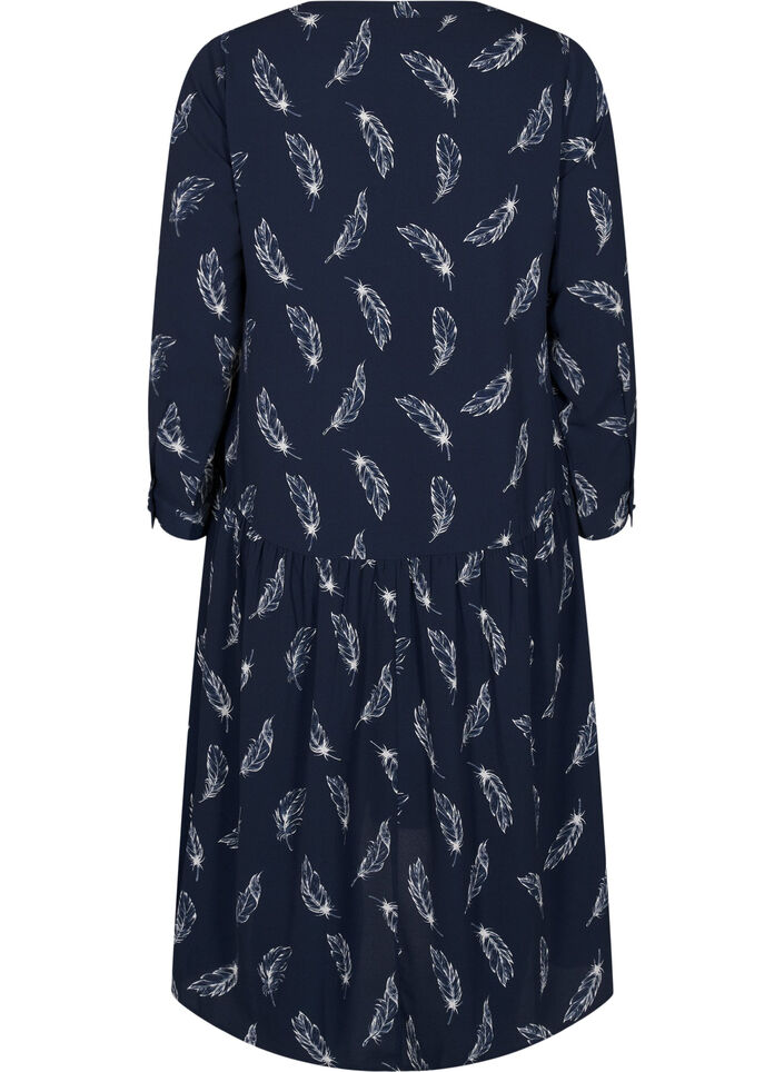 Robes midi à manches longues, Navy B. Feather AOP, Packshot image number 1