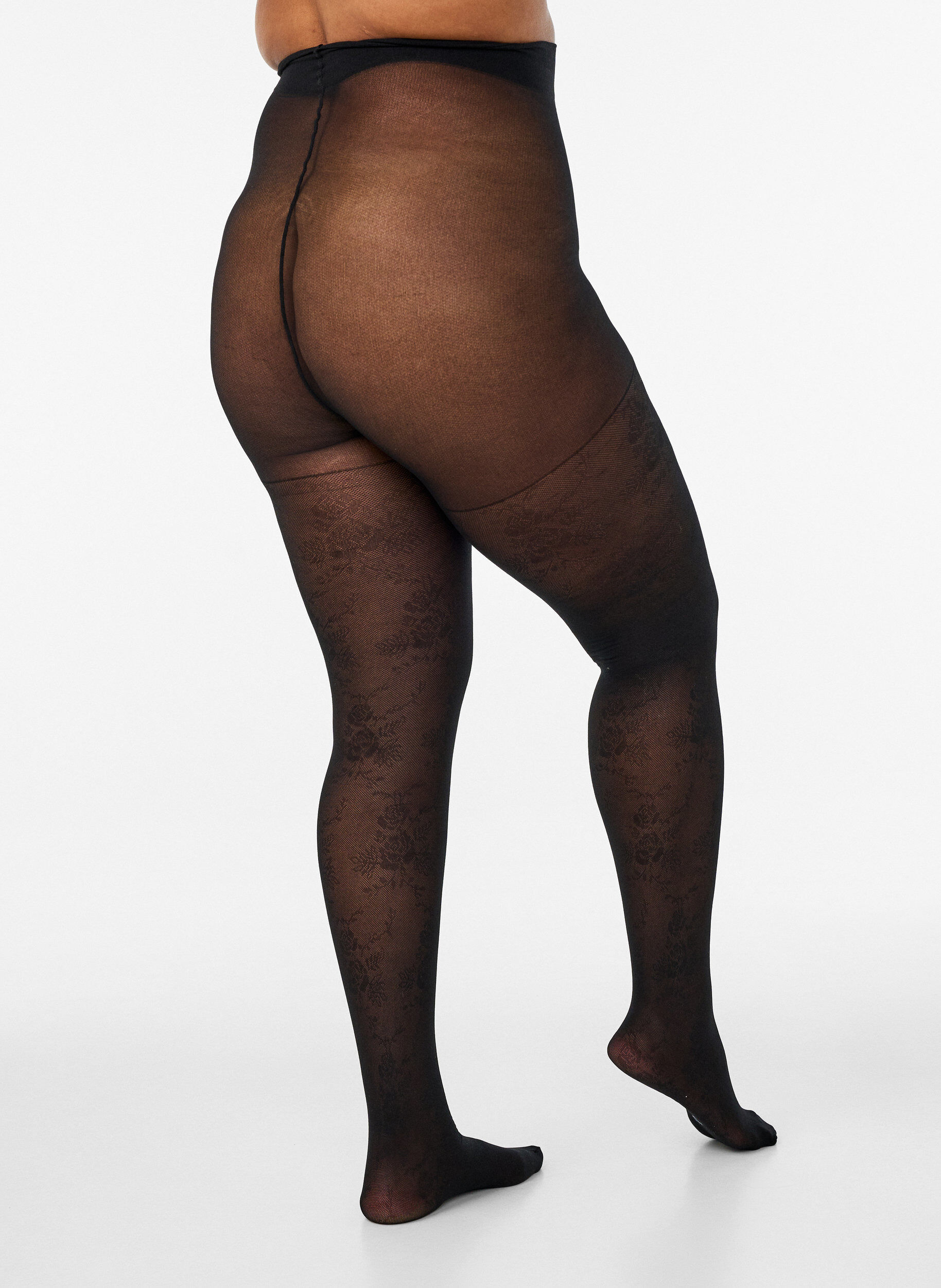 ZizziCollant 50 deniers avec motif floral, Noir, Model image number 2