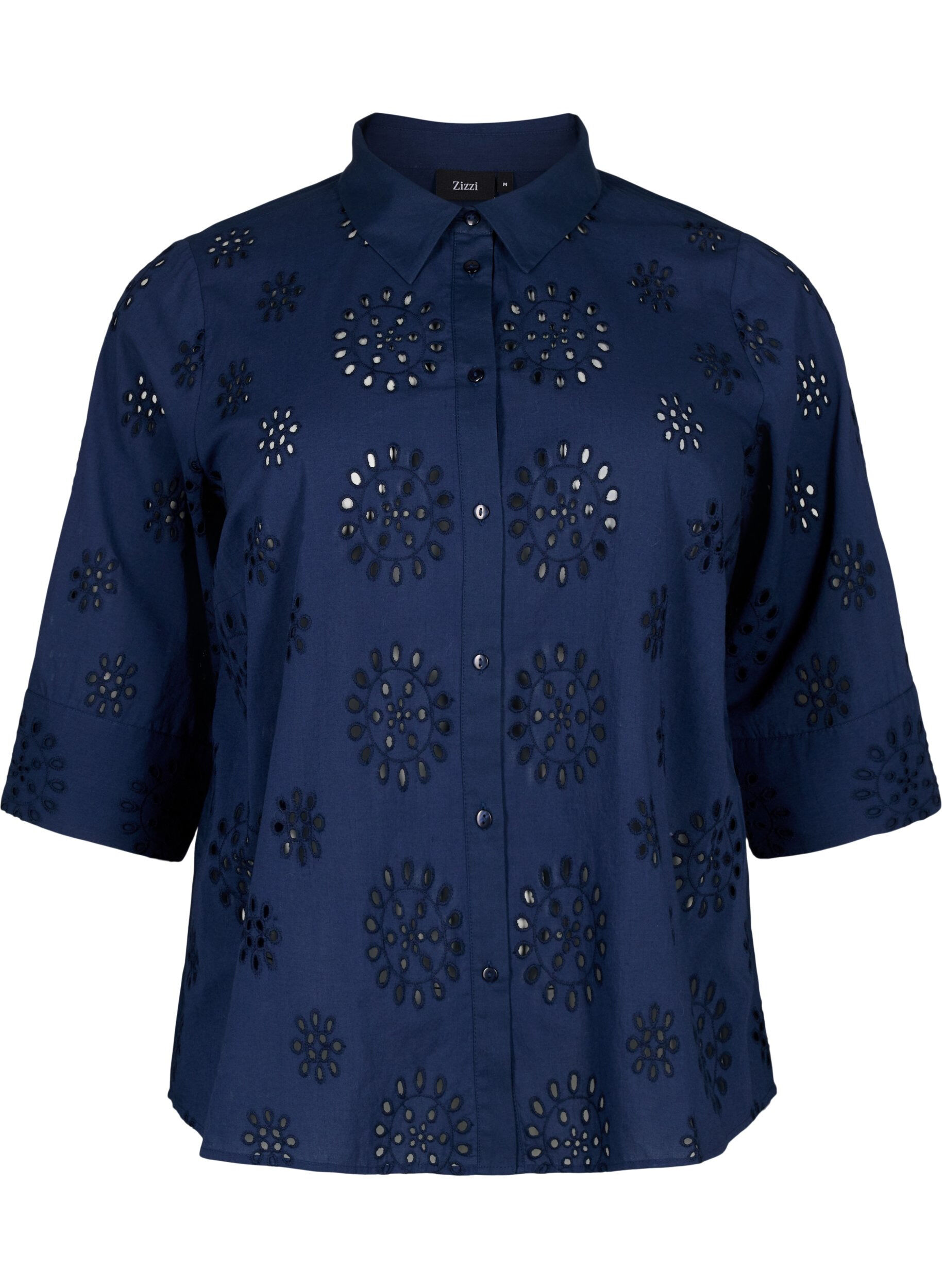 Zizzi Chemisier avec broderie anglaise et manches 3/4, Navy Blazer, Packshot image number 0