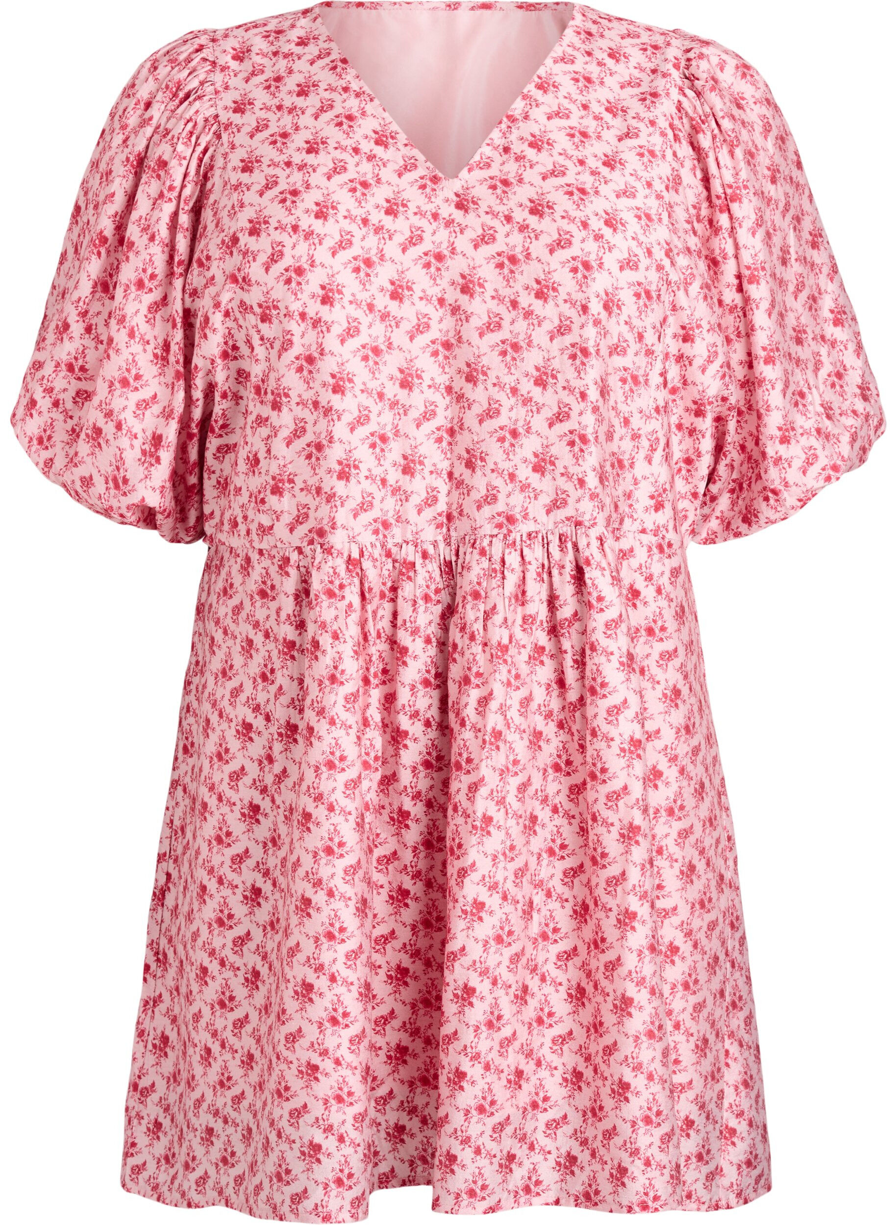 ZizziRobe courte en viscose avec une taille empire et des manches ballon, Rouge, Packshot image number 0