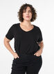 T-shirt en coton uni basique, Noir, Model image number 0