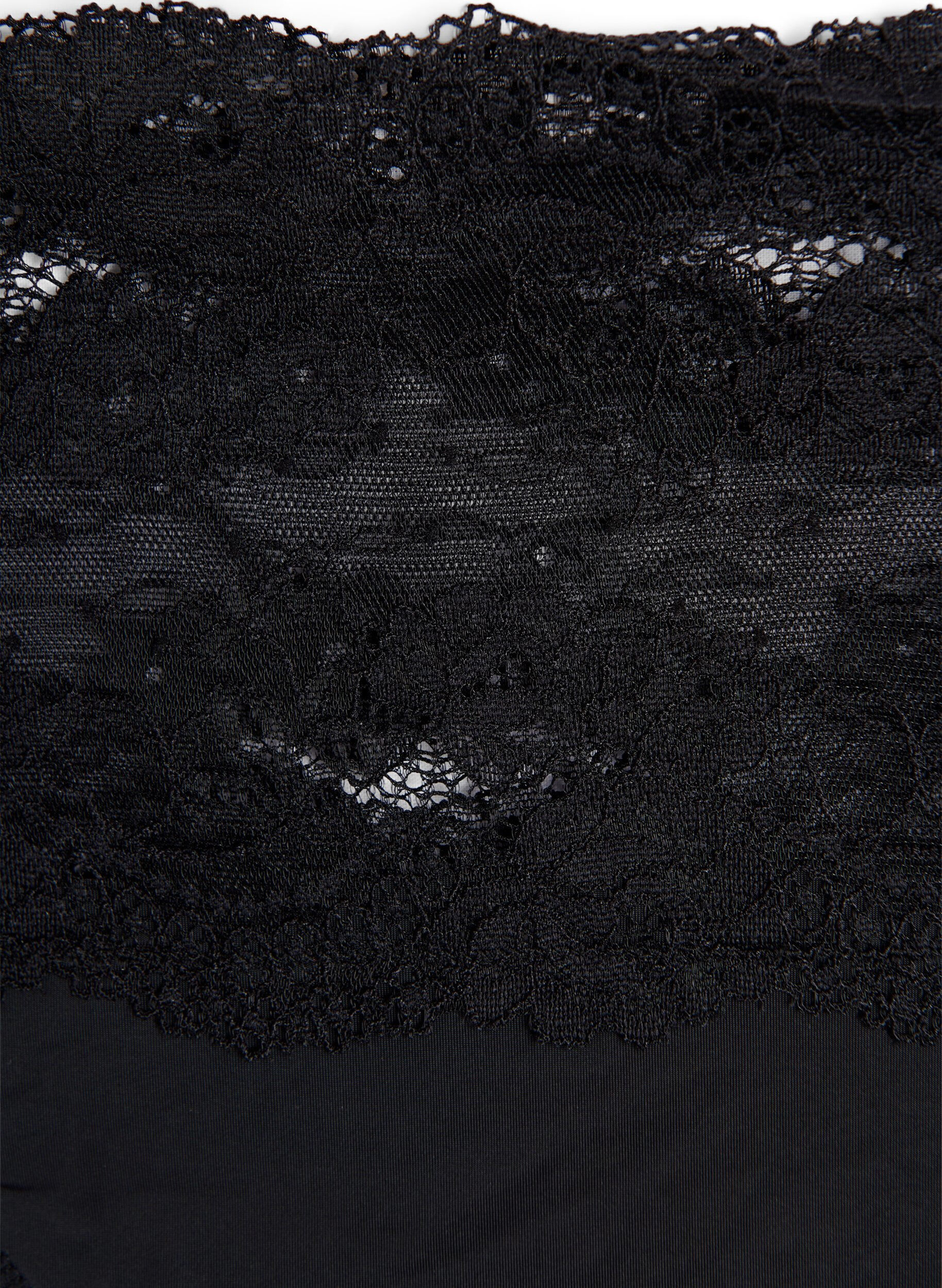 Zizzi String lot de 2 avec bord large en dentelle, Noir, Packshot image number 2