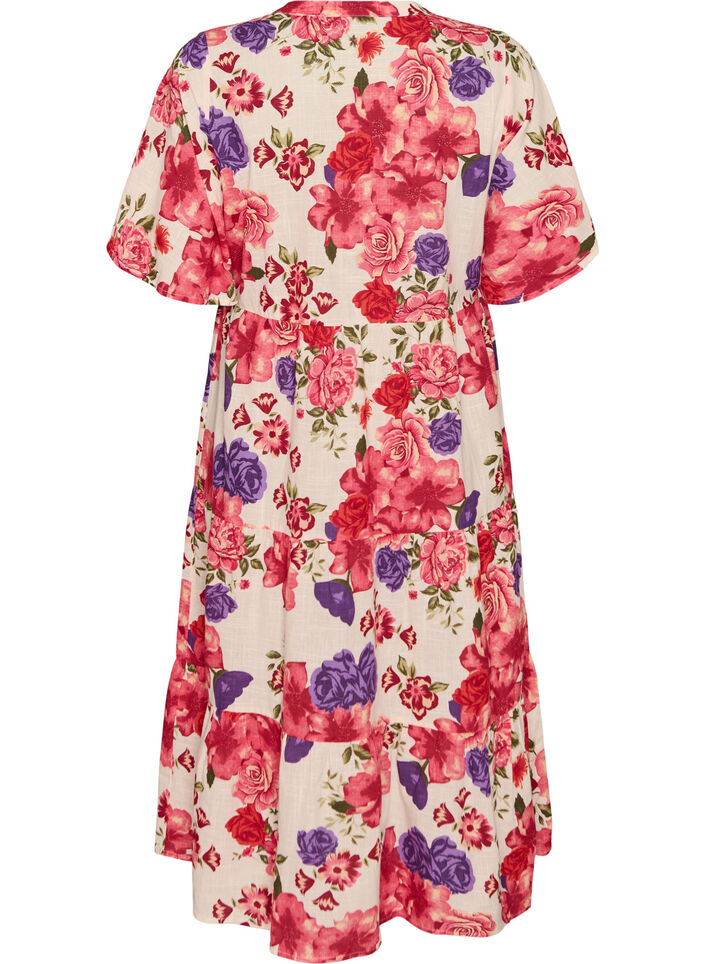 Robe midi en coton avec imprim&eacute; floral, Rouge, Packshot image number 1