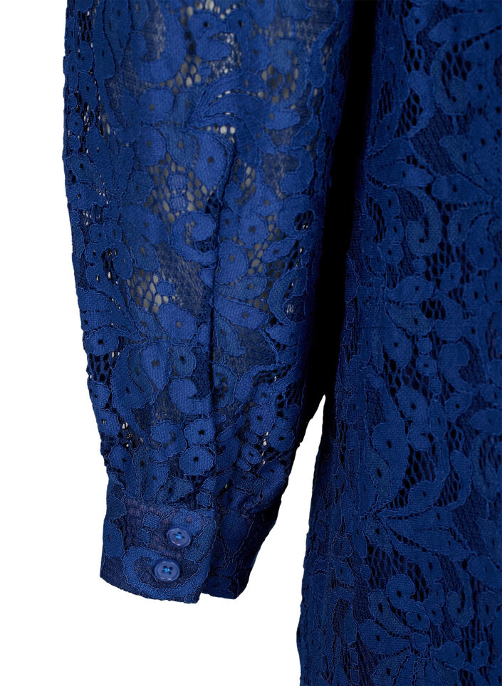 Robe en dentelle à manches longues avec col montant, Estate Blue, Packshot image number 3