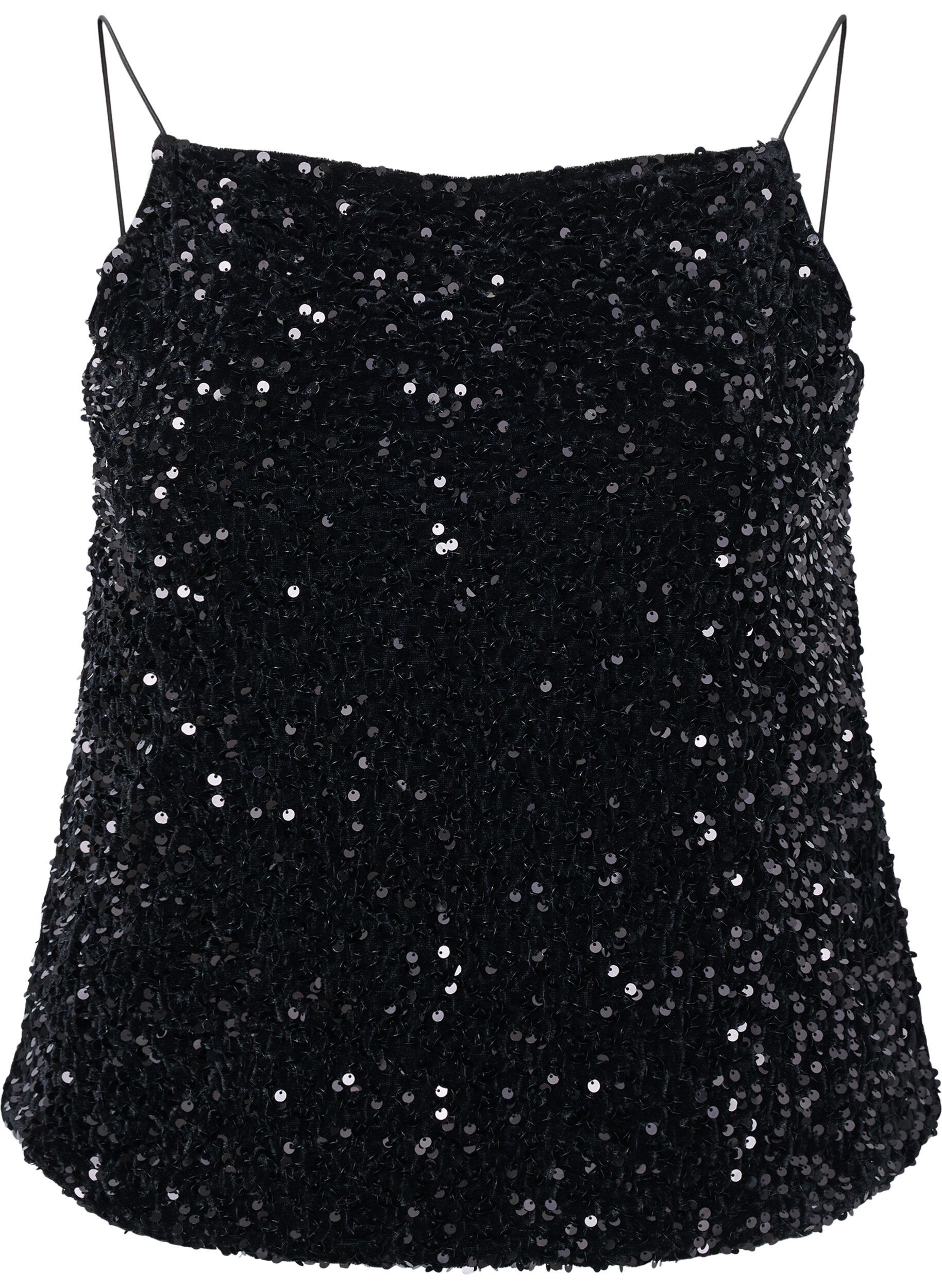 Zizzi Top &agrave; paillettes avec des bretelles &eacute;troites, Black Sequins, Packshot image number 0