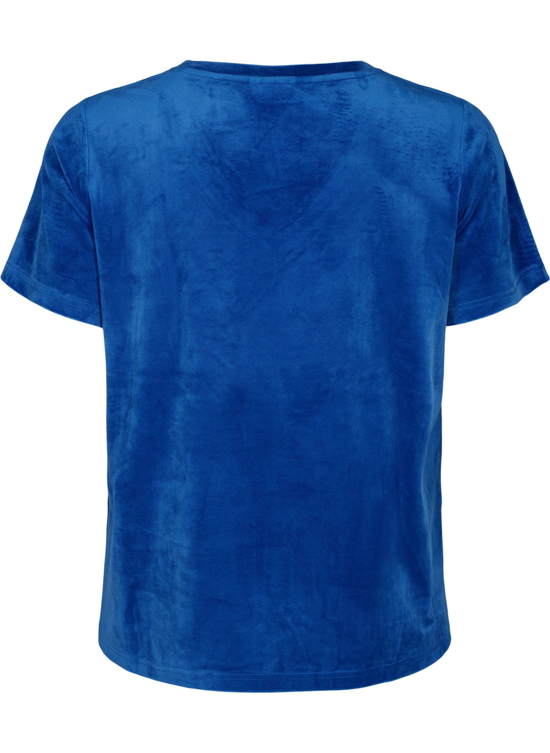 Zizzi T-shirt en velours avec un col en V, Monaco Blue, Packshot image number 1