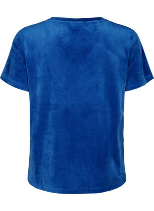 T-shirt en velours avec un col en V, Monaco Blue, Packshot image number 1
