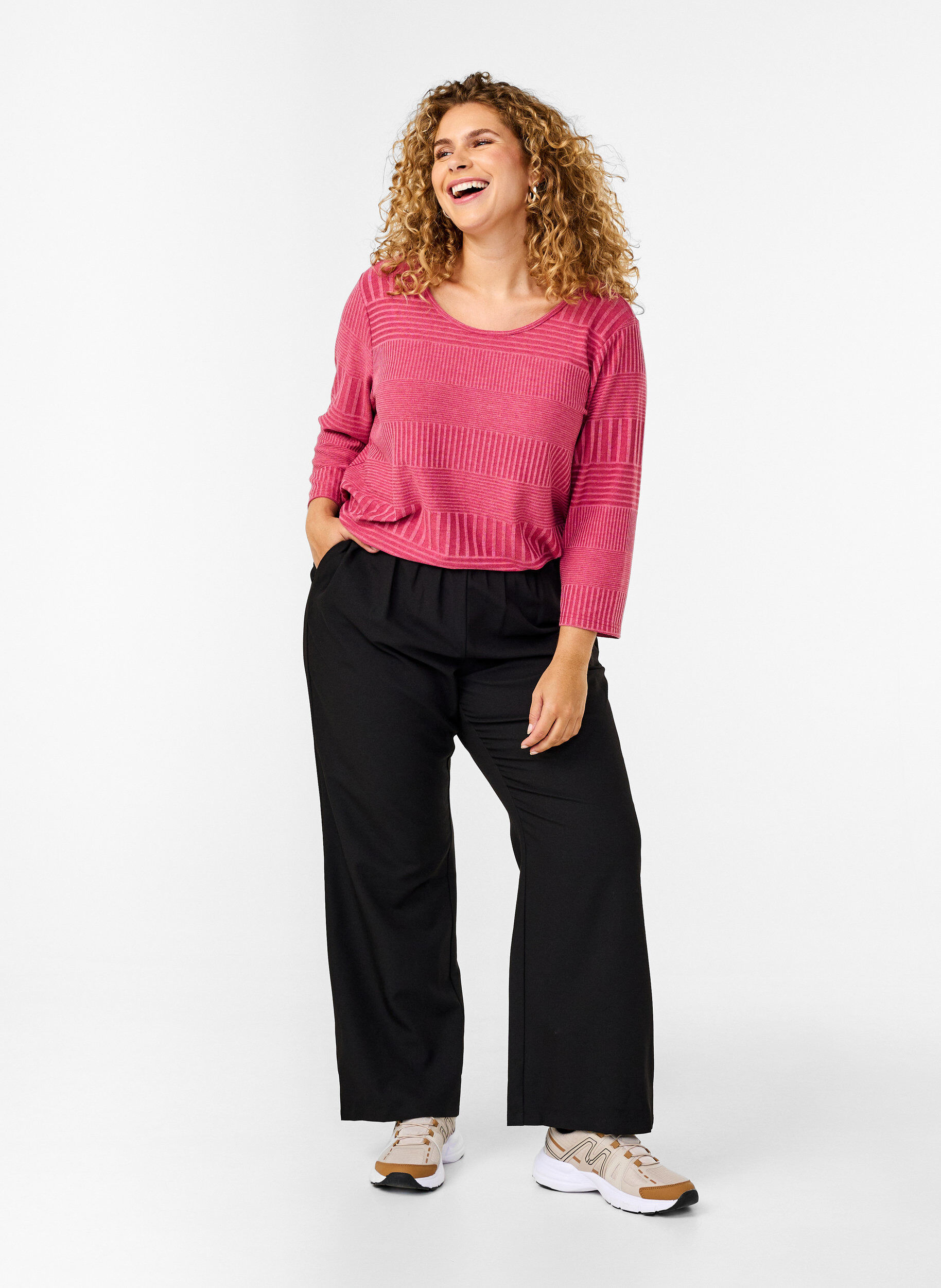 Zizzi Blouse avec manches 3/4 et motif ray&eacute;, Malaga Mel., Model image number 2