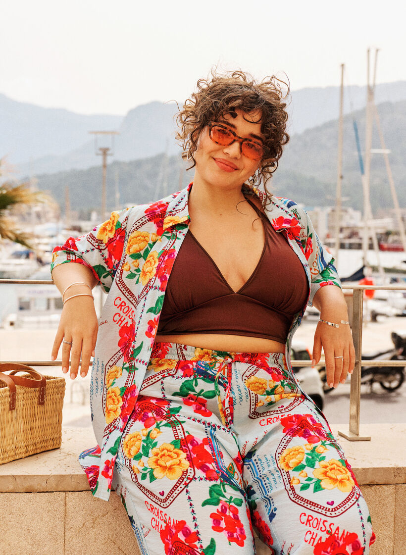 Chemisier &agrave; manches au coude et imprim&eacute; color&eacute;, Bleu Clair, Image