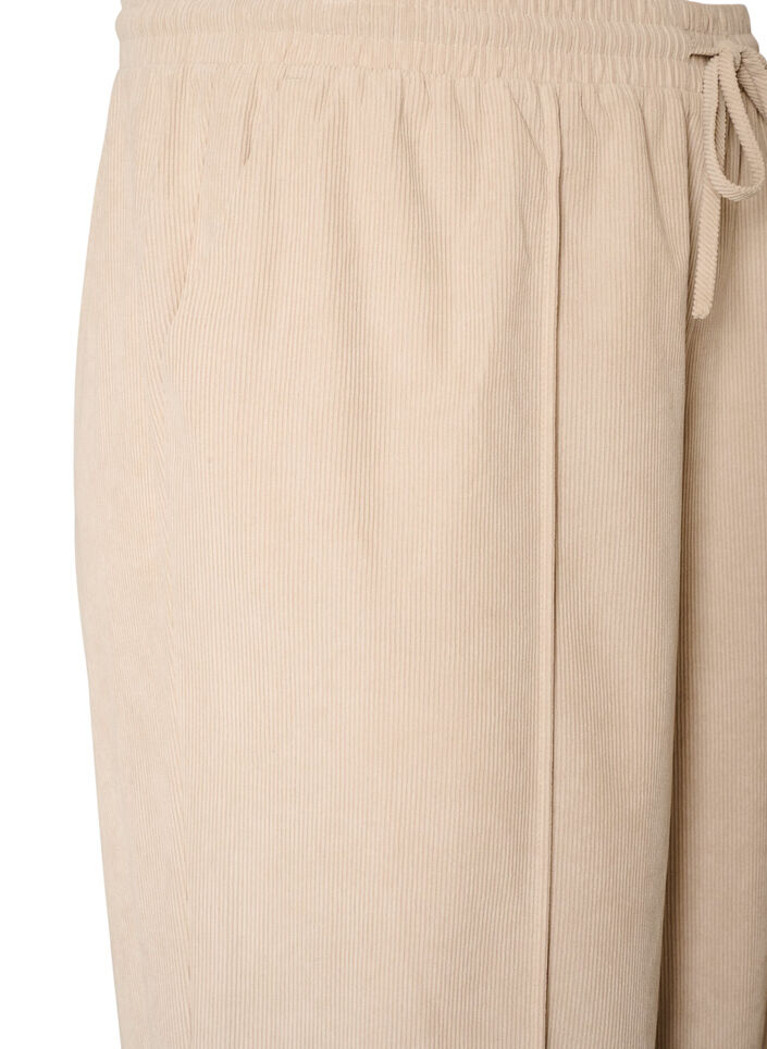 Pantalon en velours c&ocirc;tel&eacute; &agrave; coupe ample et taille haute, Beige, Packshot image number 2