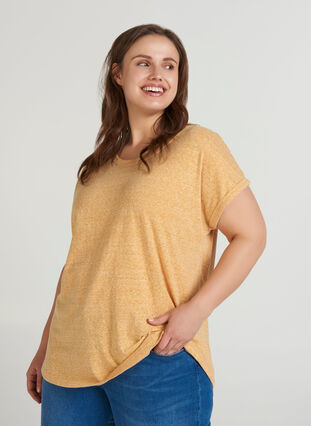 T-shirt chiné en coton, Mineral Yellow Mélange, Model image number 0
