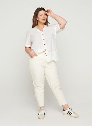 Chemise à manches courtes avec broderie anglaise, Bright White, Model image number 2