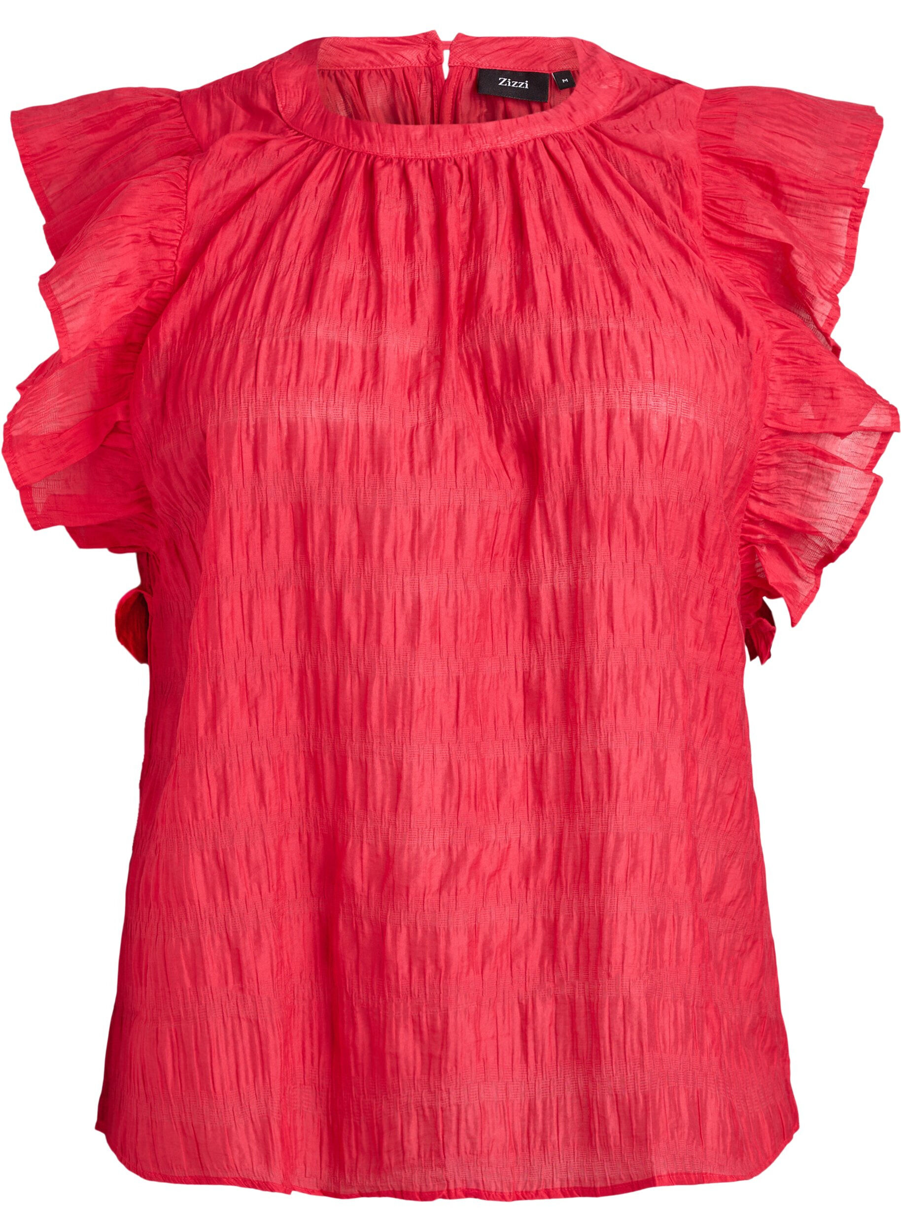 ZizziBlouse sans manches textur&eacute;e avec volants, Rouge, Packshot image number 0