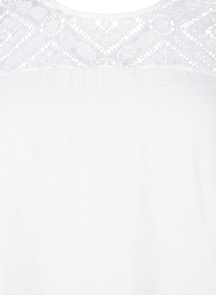 Chemisier à manches courtes en viscose avec détail en dentelle, Bright White, Packshot image number 2
