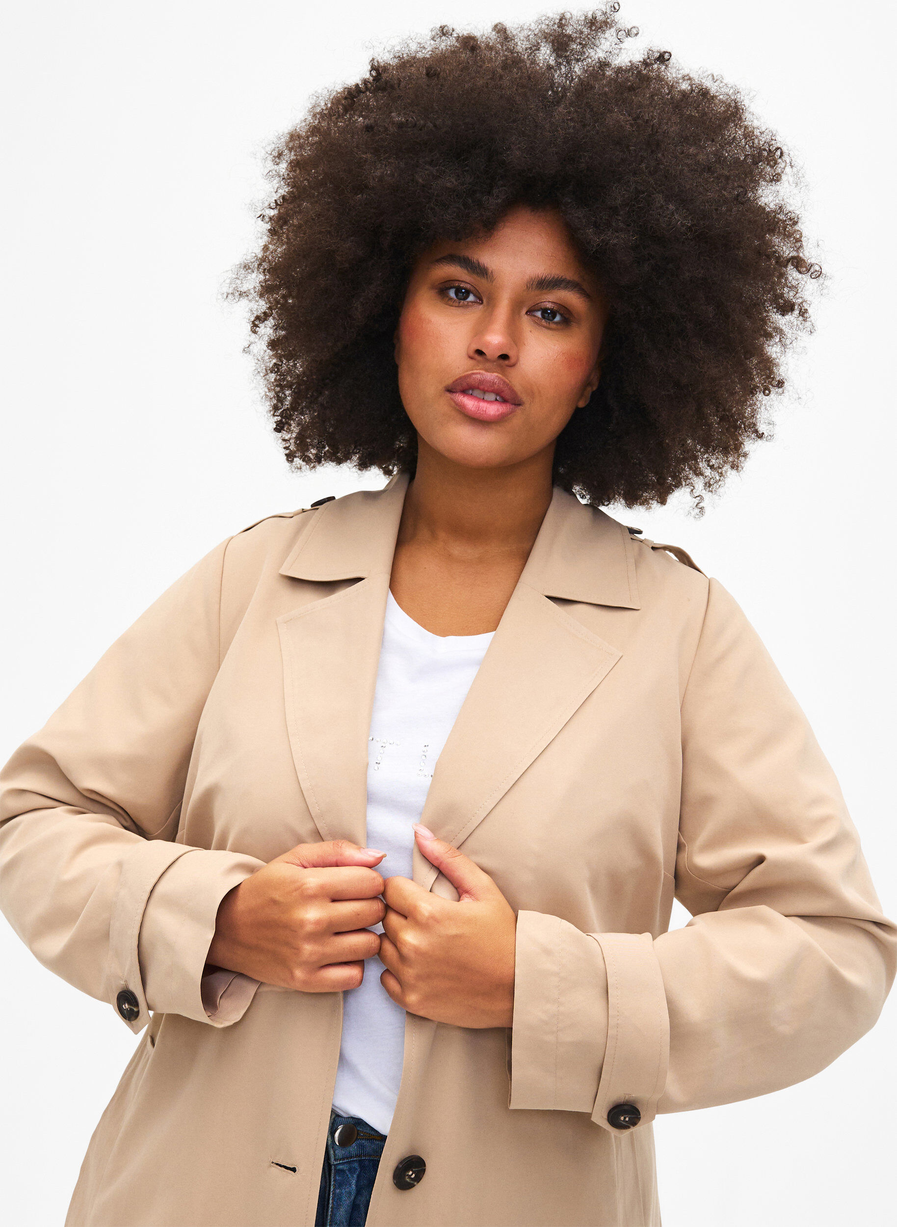 Zizzi Trench-coat long avec ceinture, Nomad, Model image number 2