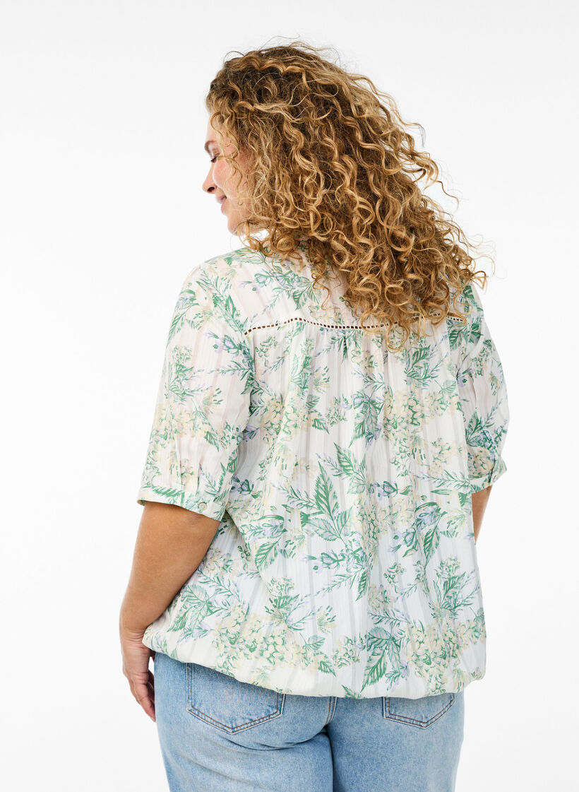 Blouse imprim&eacute;e &agrave; manches 1/2, Blanc, Model image number 2