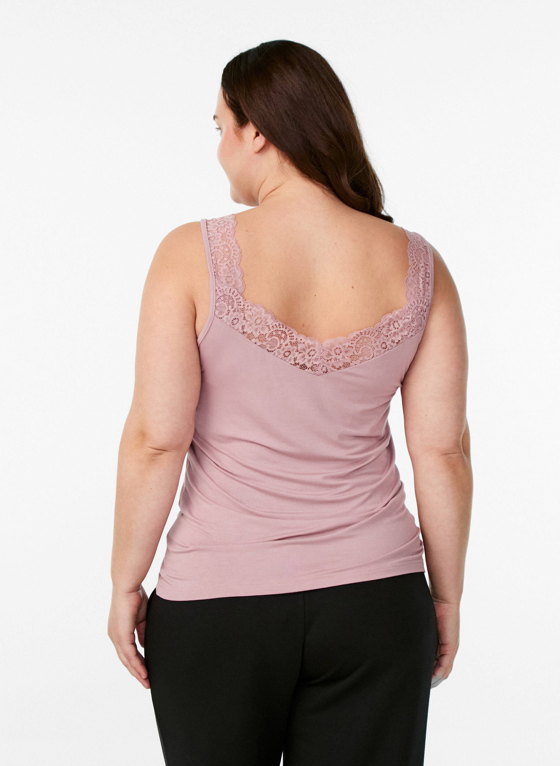Zizzi Top en viscose avec bordure en dentelle, Rose, Model image number 2