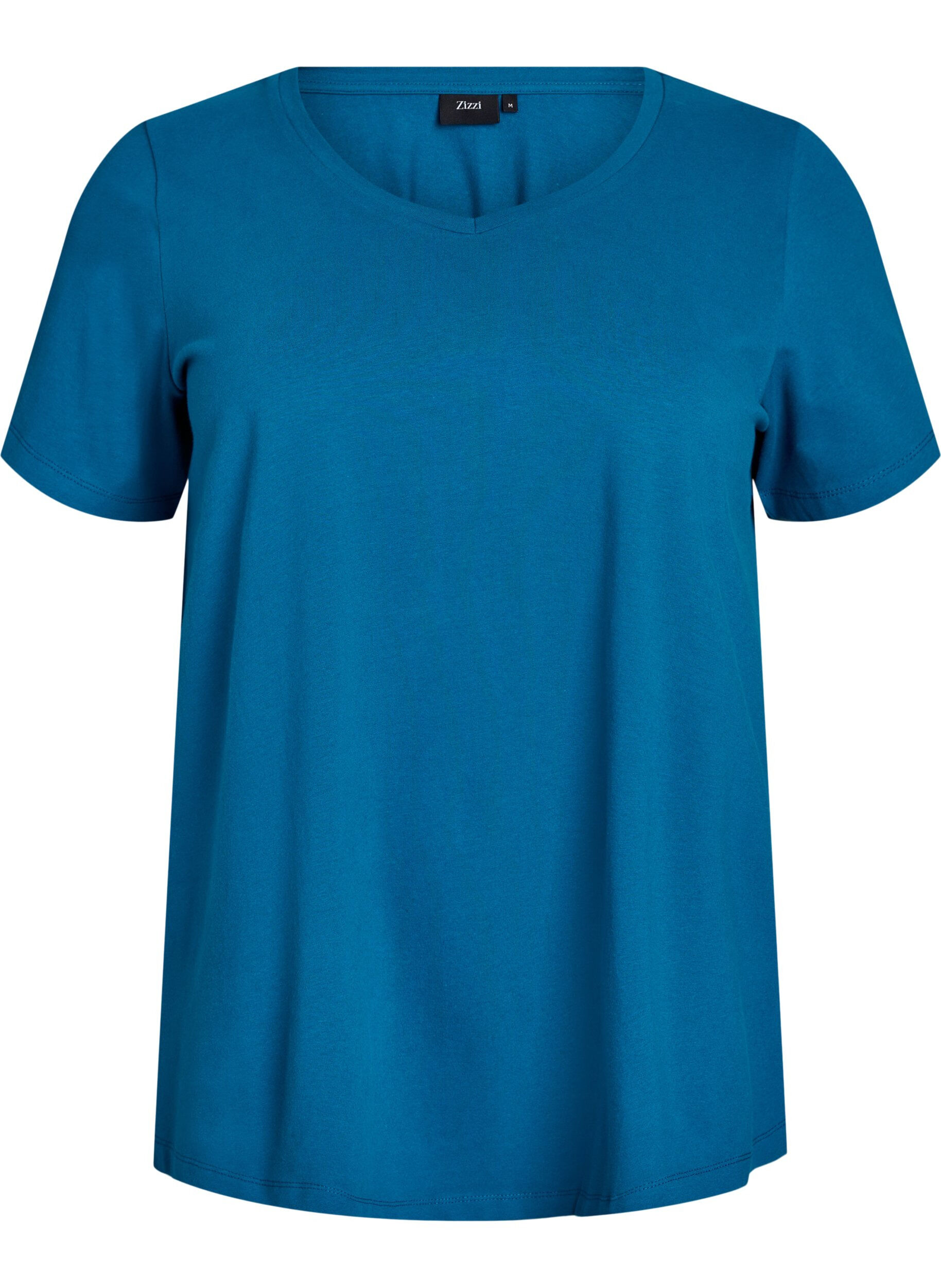 Zizzi T-shirt basique en coton de couleur unie, Bleu p&eacute;trole, Packshot image number 0