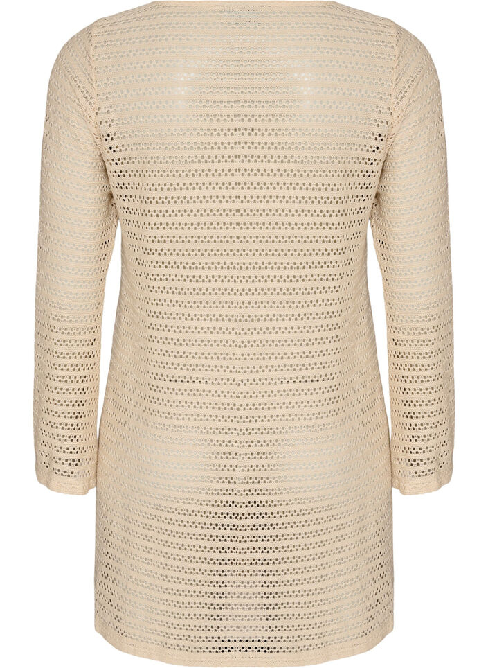 Robe de plage avec broderie ajour&eacute;e et manches longues, Beige, Packshot