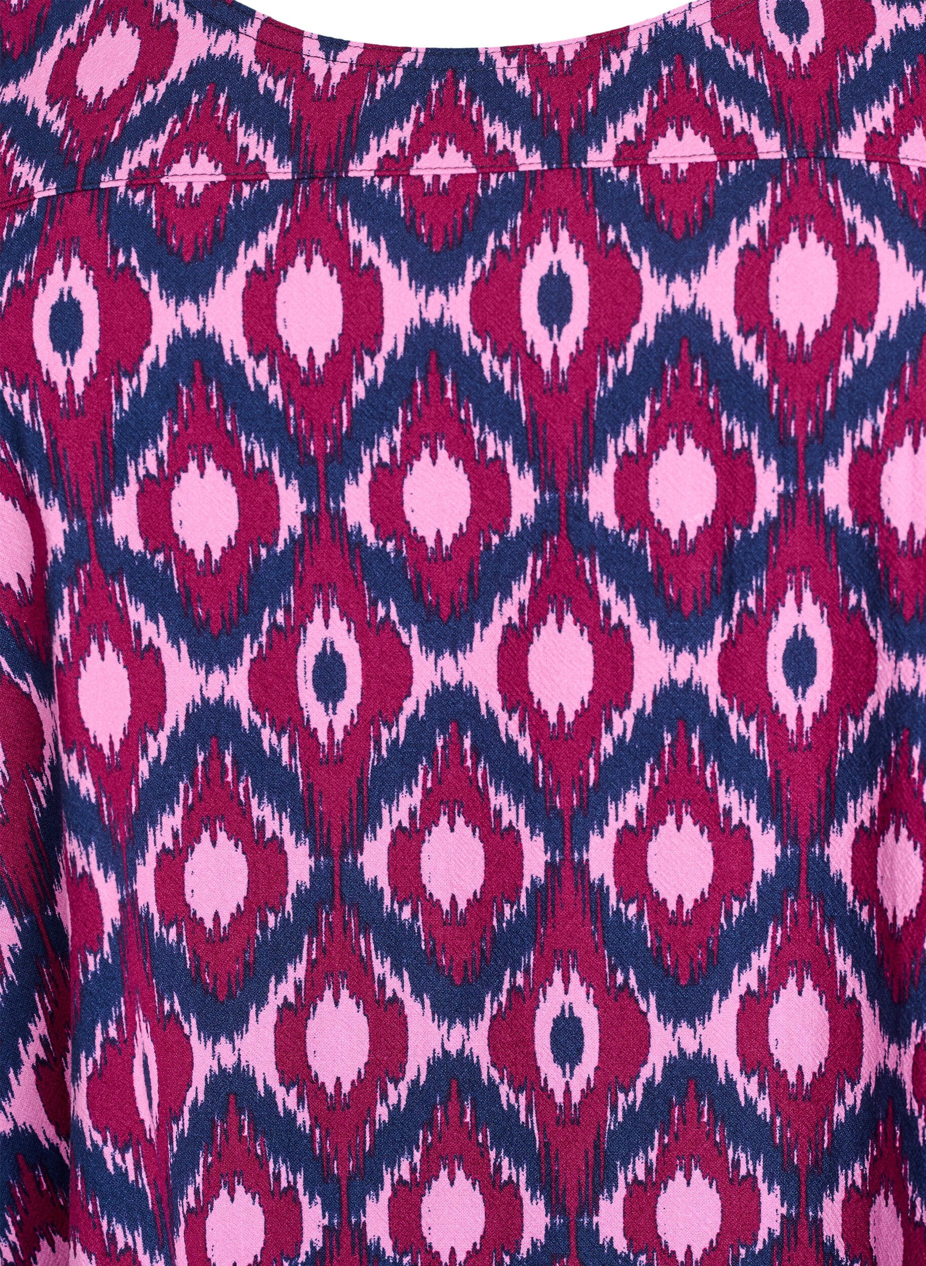 Zizzi Robe courte en coton avec manches 3/4 et poches, Rose, Packshot image number 2