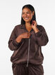 Cardigan en velours doux avec fermeture zipp&eacute;e et col montant, Marron, Model image number 0
