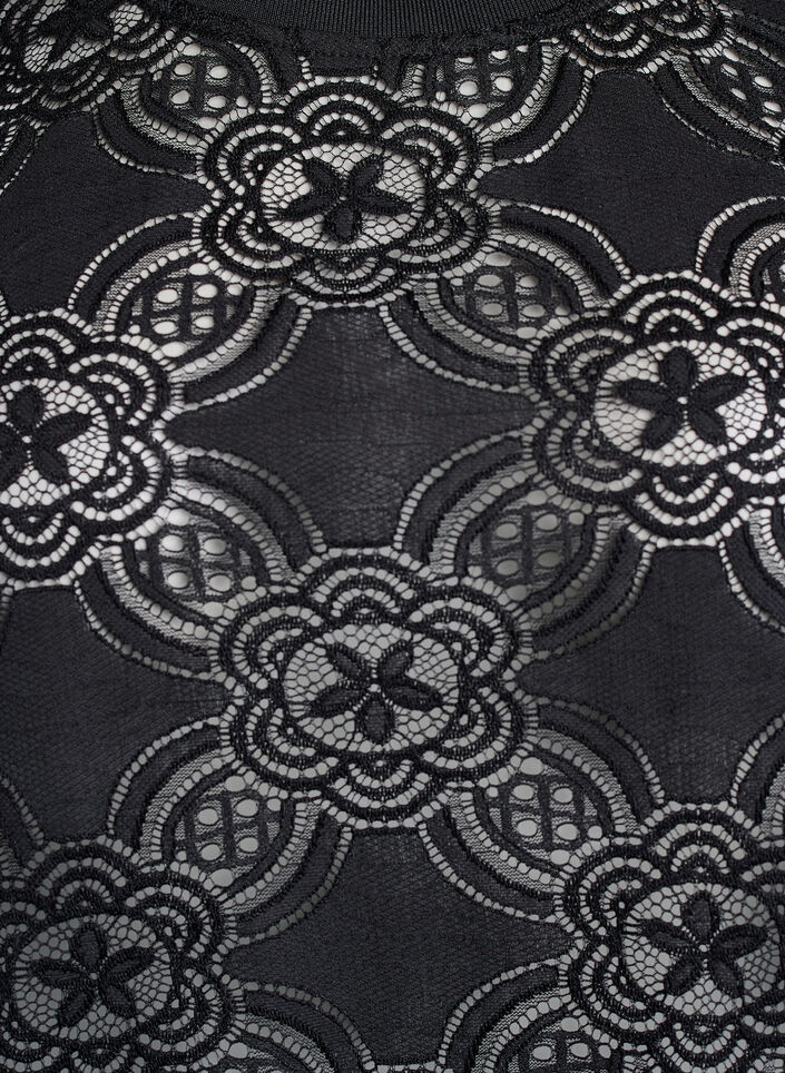Blouse en dentelle avec un motif graphique et des manches 1/2, Noir, Packshot image number 2