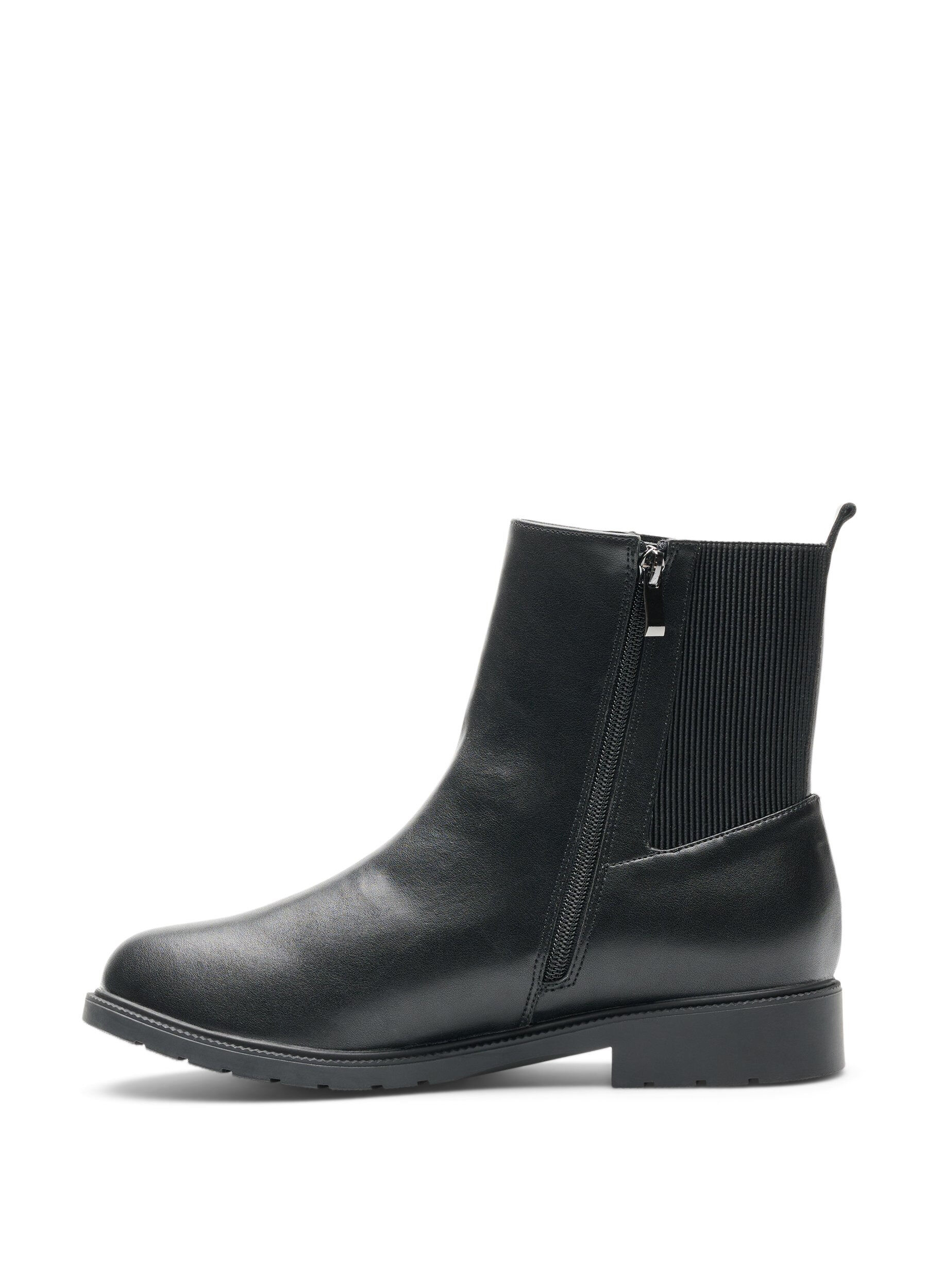 ZizziBottine Chelsea en cuir avec panneau &eacute;lastique, Noir, Packshot image number 2