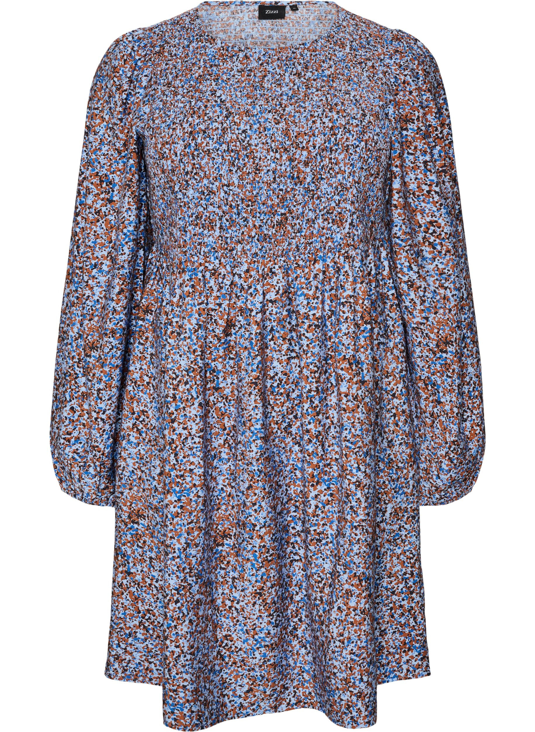 Robe smock&eacute;e en viscose &agrave; imprim&eacute; int&eacute;gral